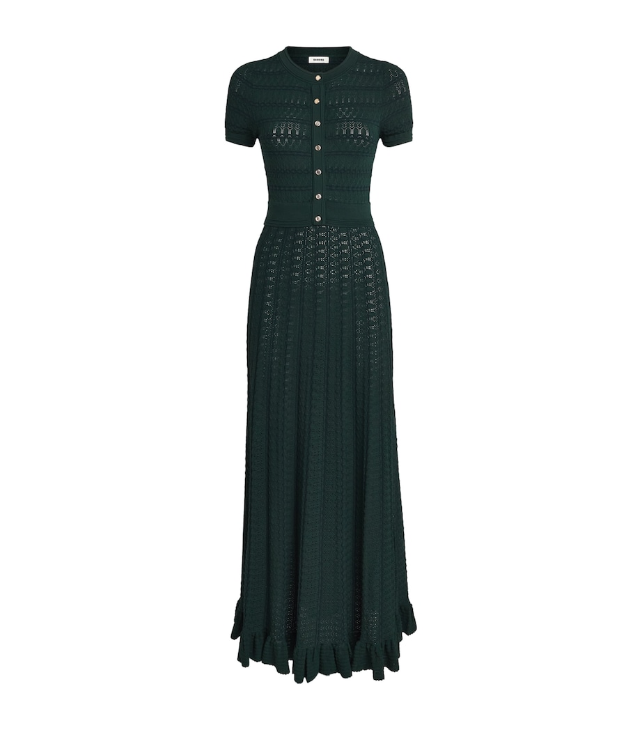 Sandro Paris Womens Pointelle-Knit Midi Dress Green Image 1