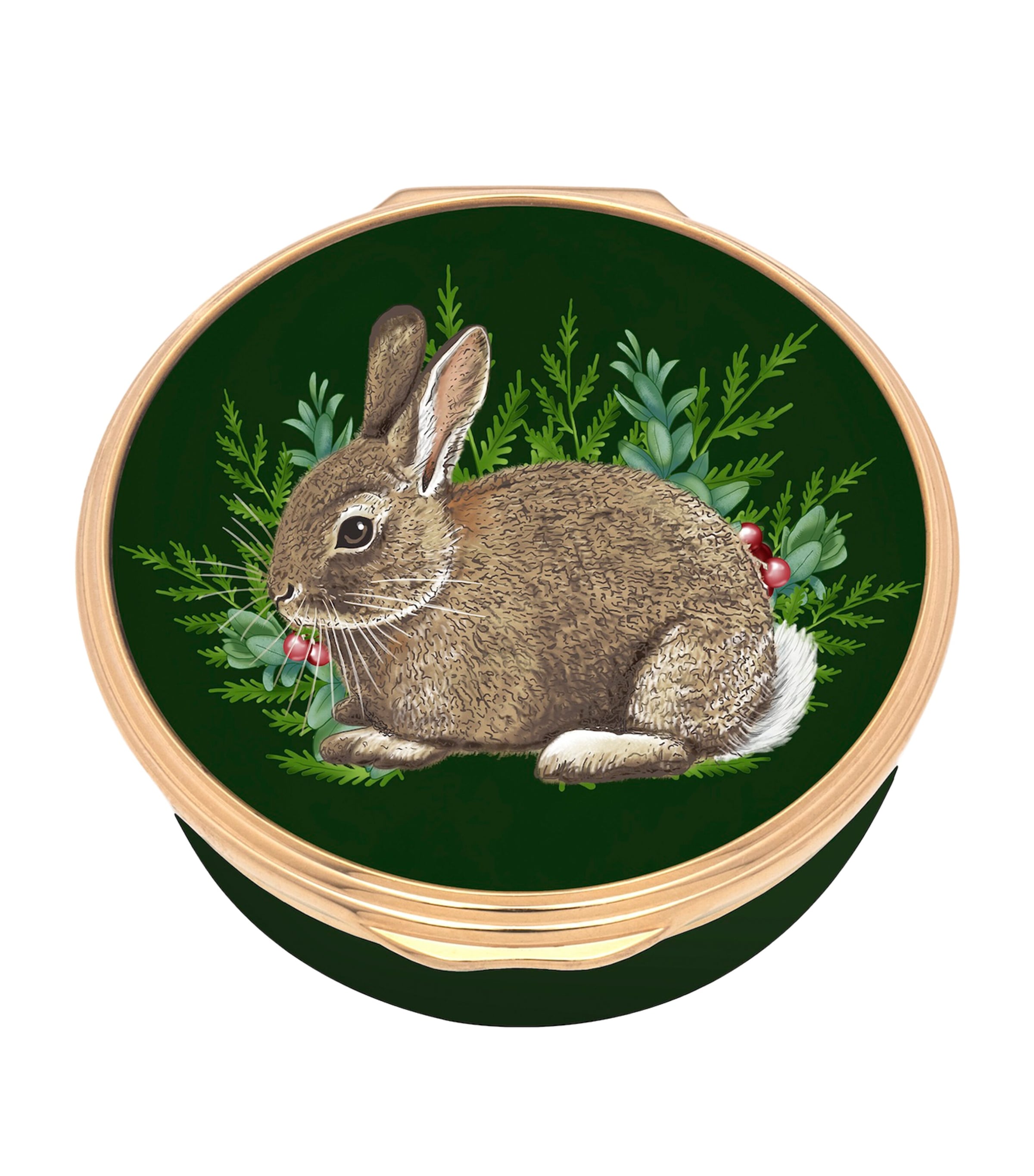 Halcyon Days Woodland Wildlife Rabbit Enamel Box In Green