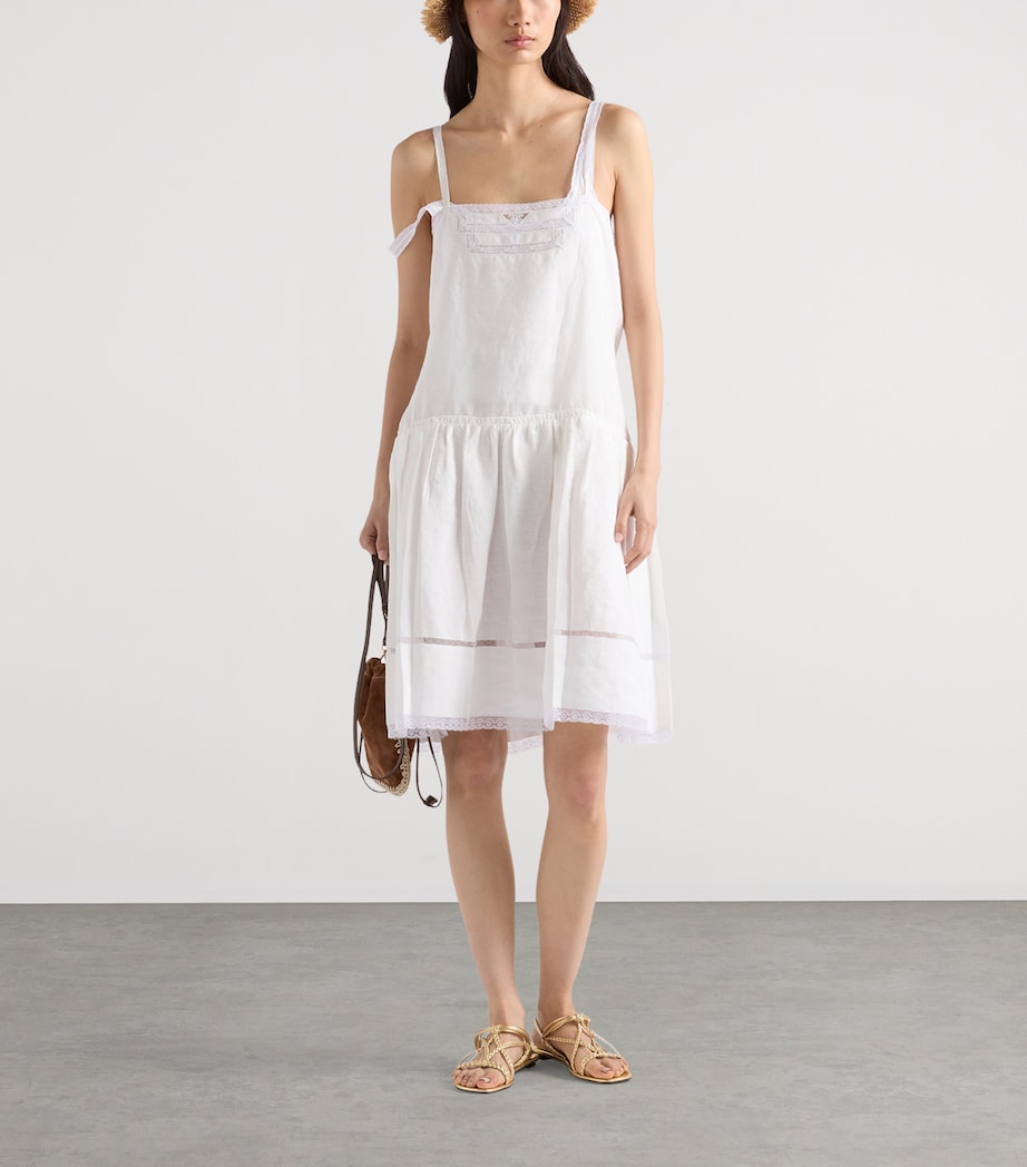 Prada Womens Linen Embroidered Mini Dress White Image 2