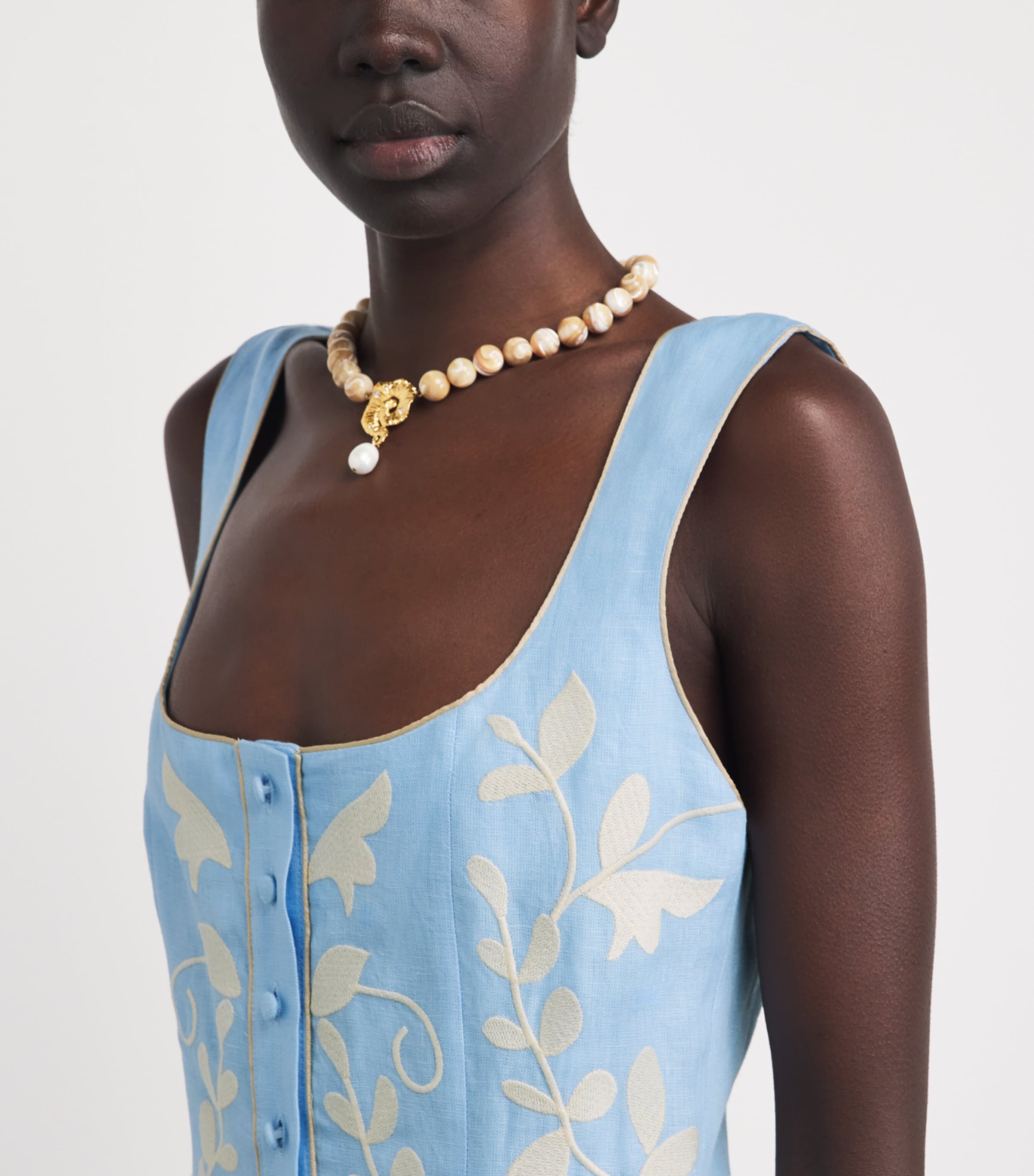 LUG VON SIGA Womens Linen Embroidered Mila Midi Dress Blue Image 5