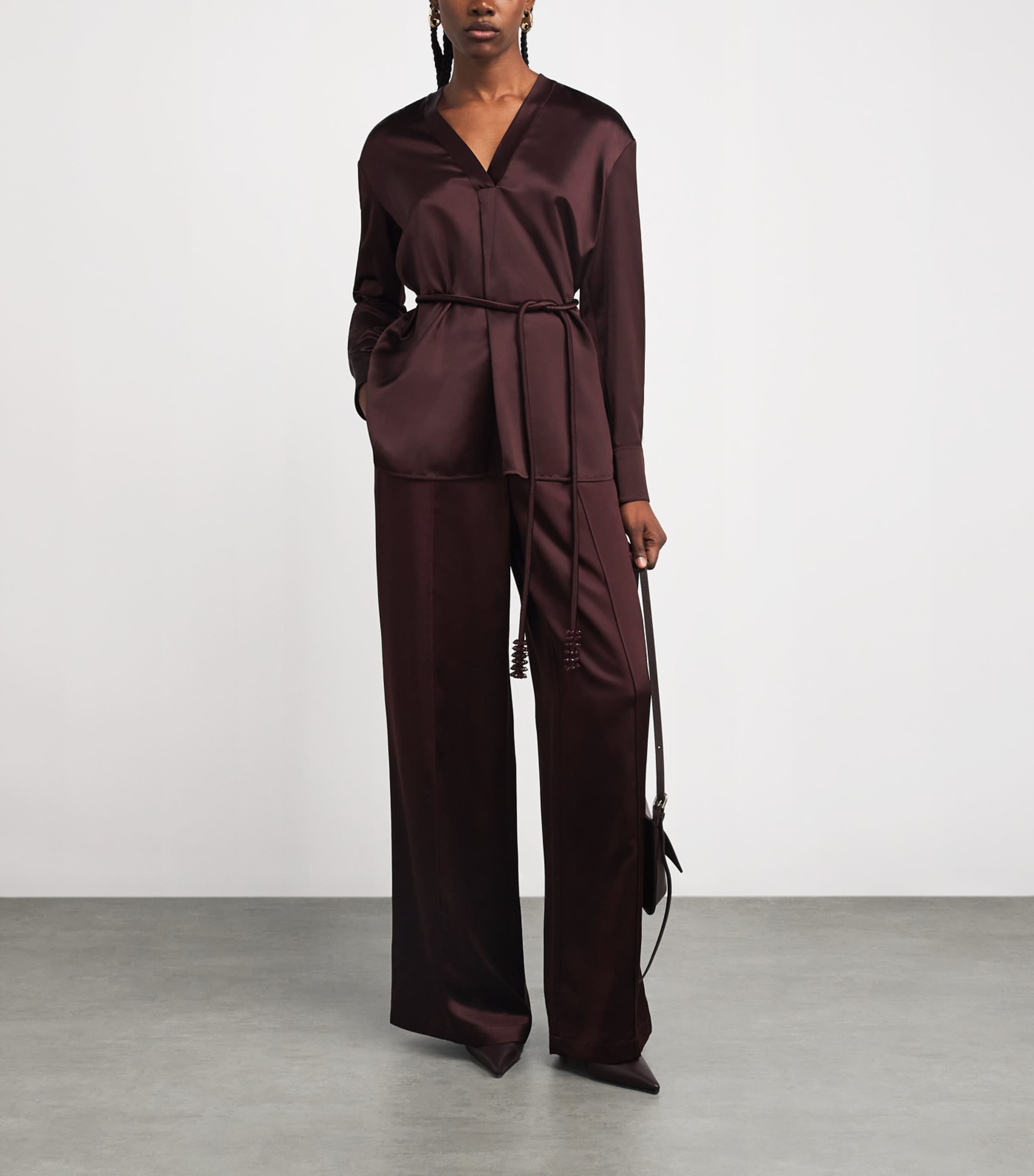 Satin V-Neck Blouse 600 MERLOT Image 2