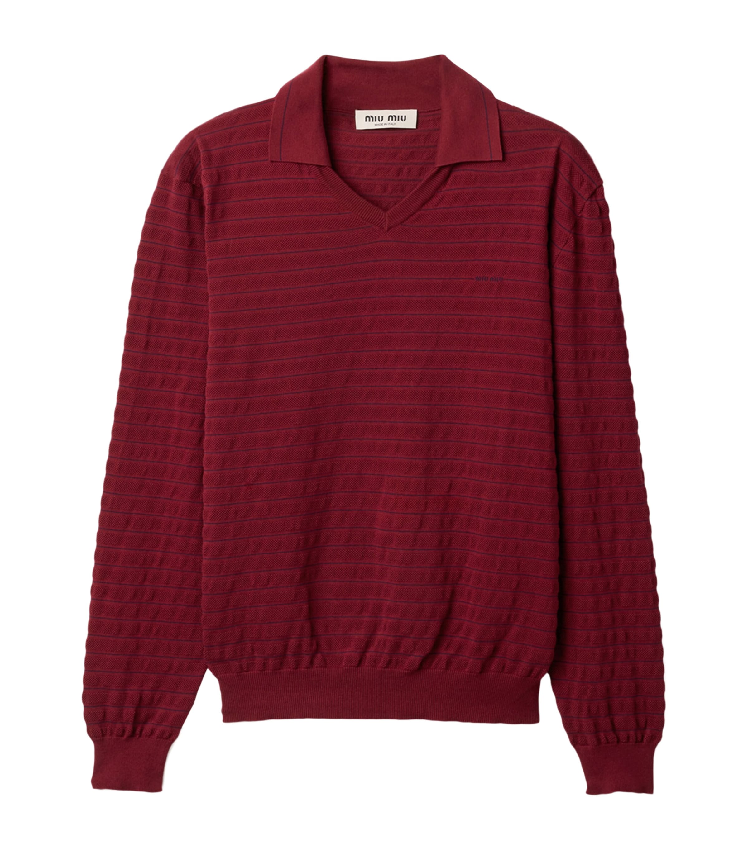 Miu Miu Womens Cotton Piqué Polo Sweater Burgundy Image 1