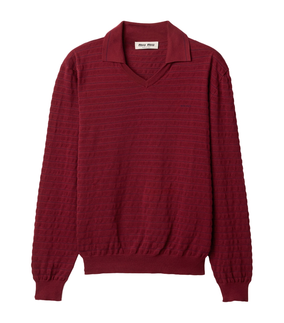 Miu Miu Womens Cotton Piqué Polo Sweater Burgundy Image 1