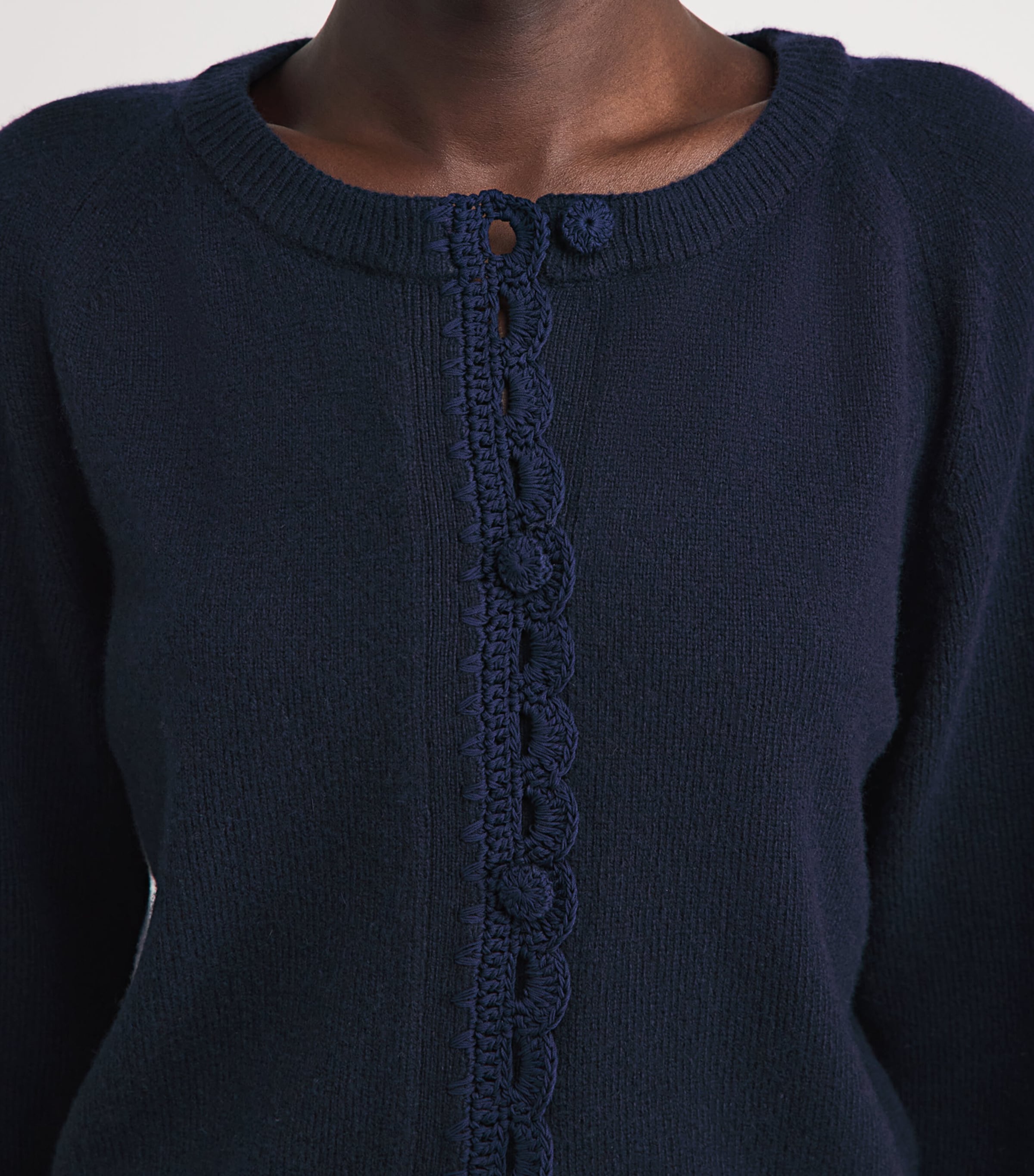 Wool-Blend Collared Cardigan NAVY Image 3