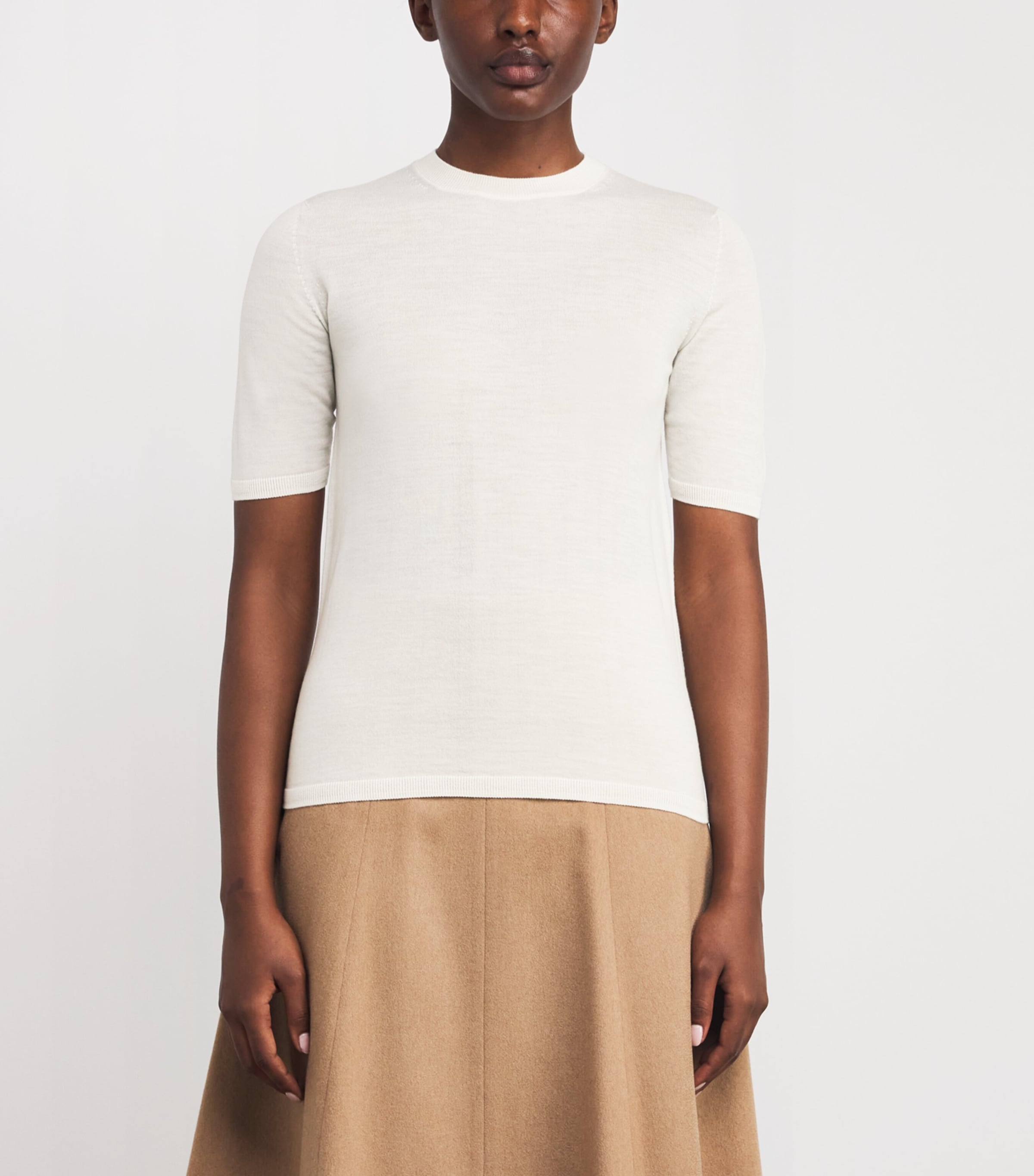 Virgin Wool Short-Sleeve Sweater WHITE Image 3