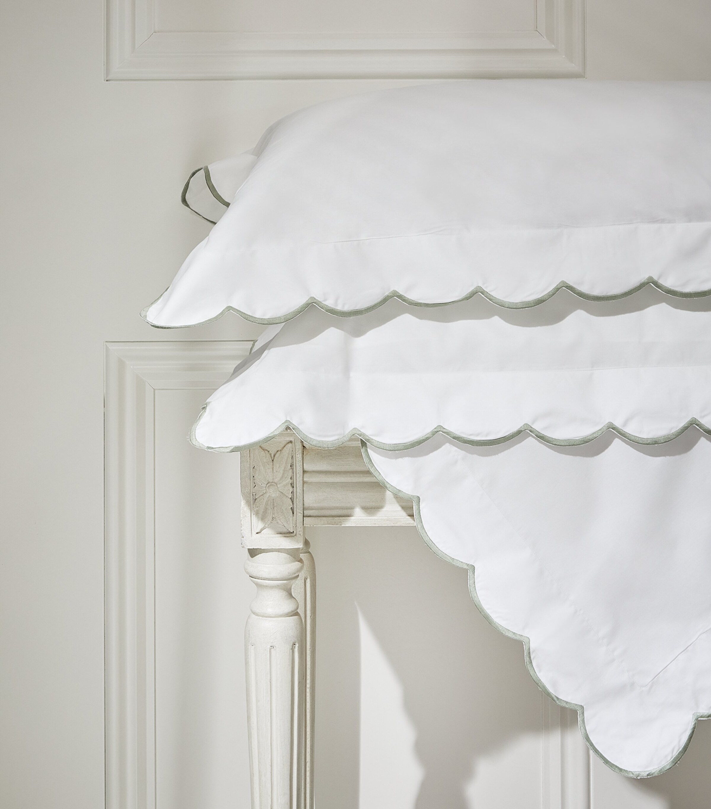 Egyptian Cotton Parisian Square Pillowcases (65cm x 65cm) WHITE/SAGE Image 5