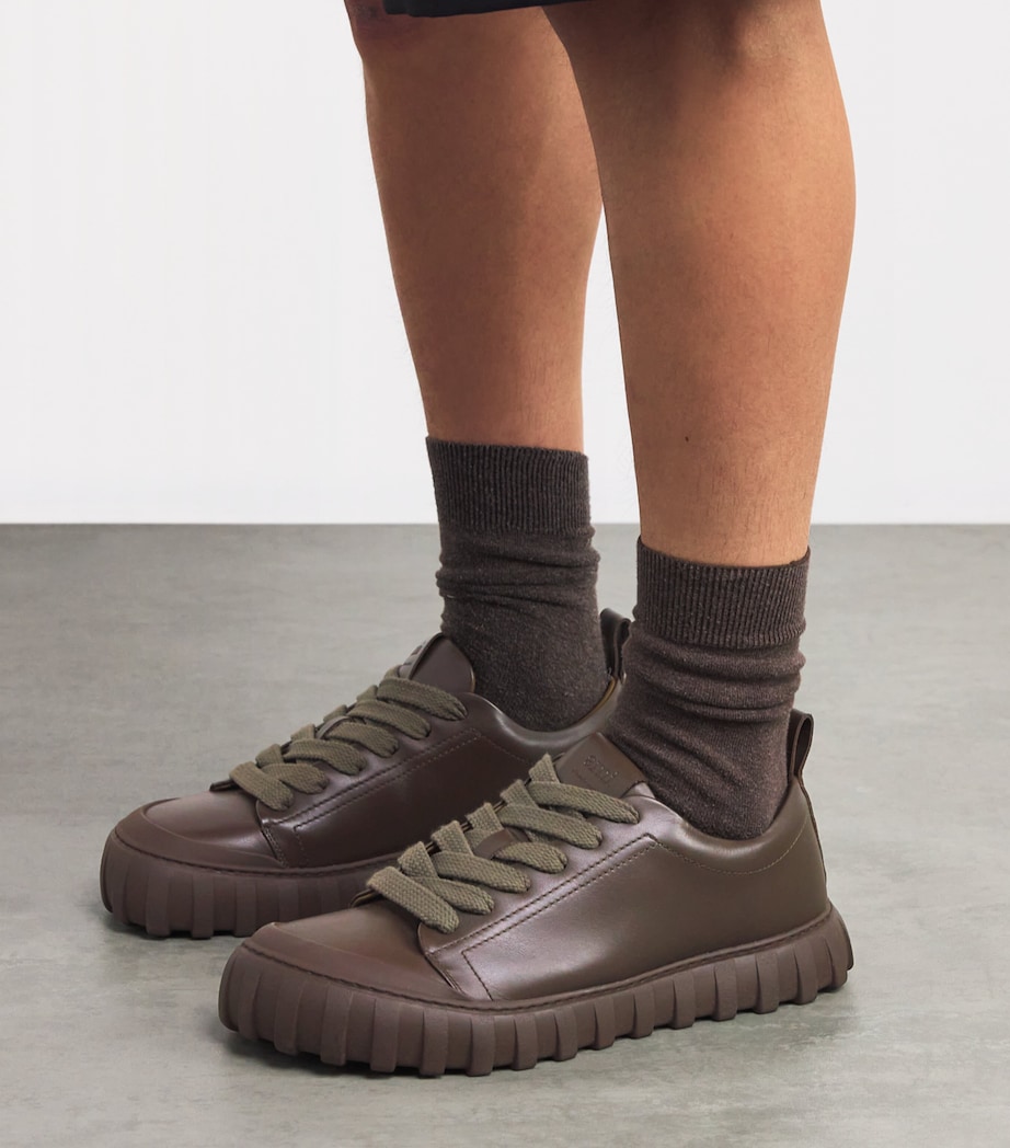 AMI Paris Leather Tempo Sneakers Olive Image 2