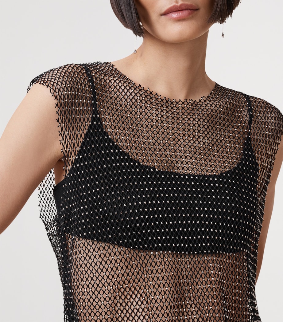 Mesh Embellished Calytrix Crop Top BLACK Image 6