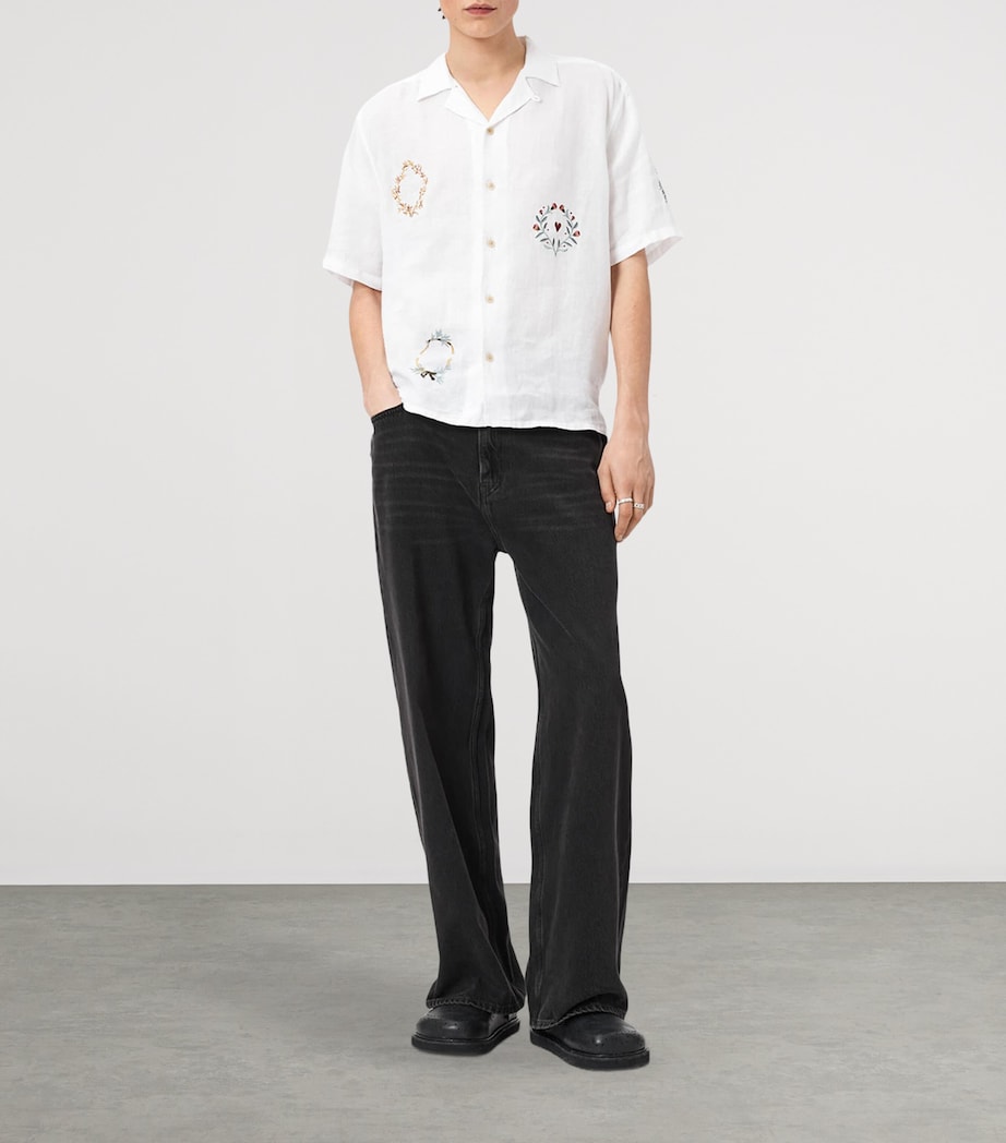 AllSaints Mens Linen Embroidered Deck Shirt Ecru Image 2