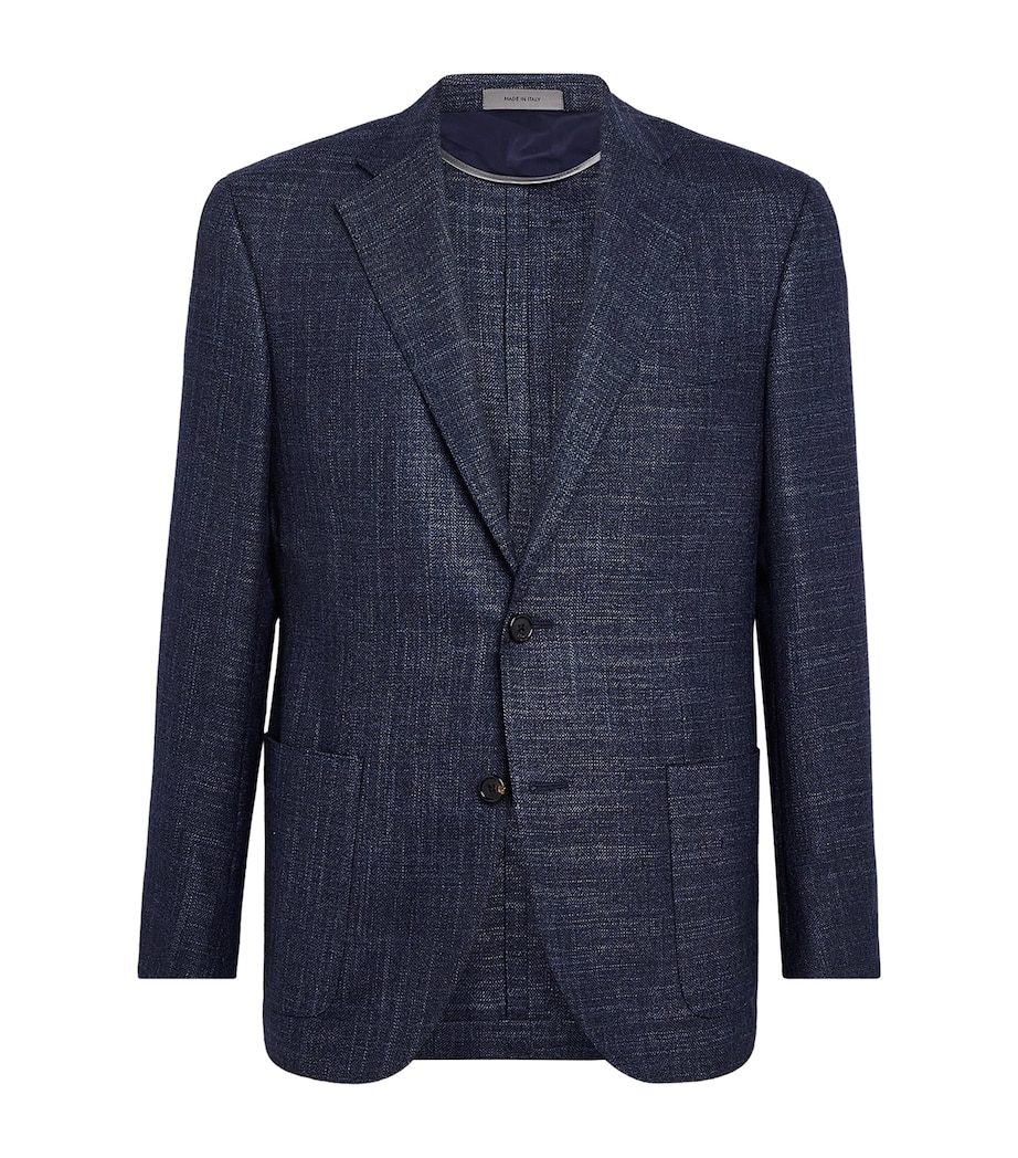 Corneliani Mens Virgin Wool-Silk Herringbone Blazer Navy Blue Image 1