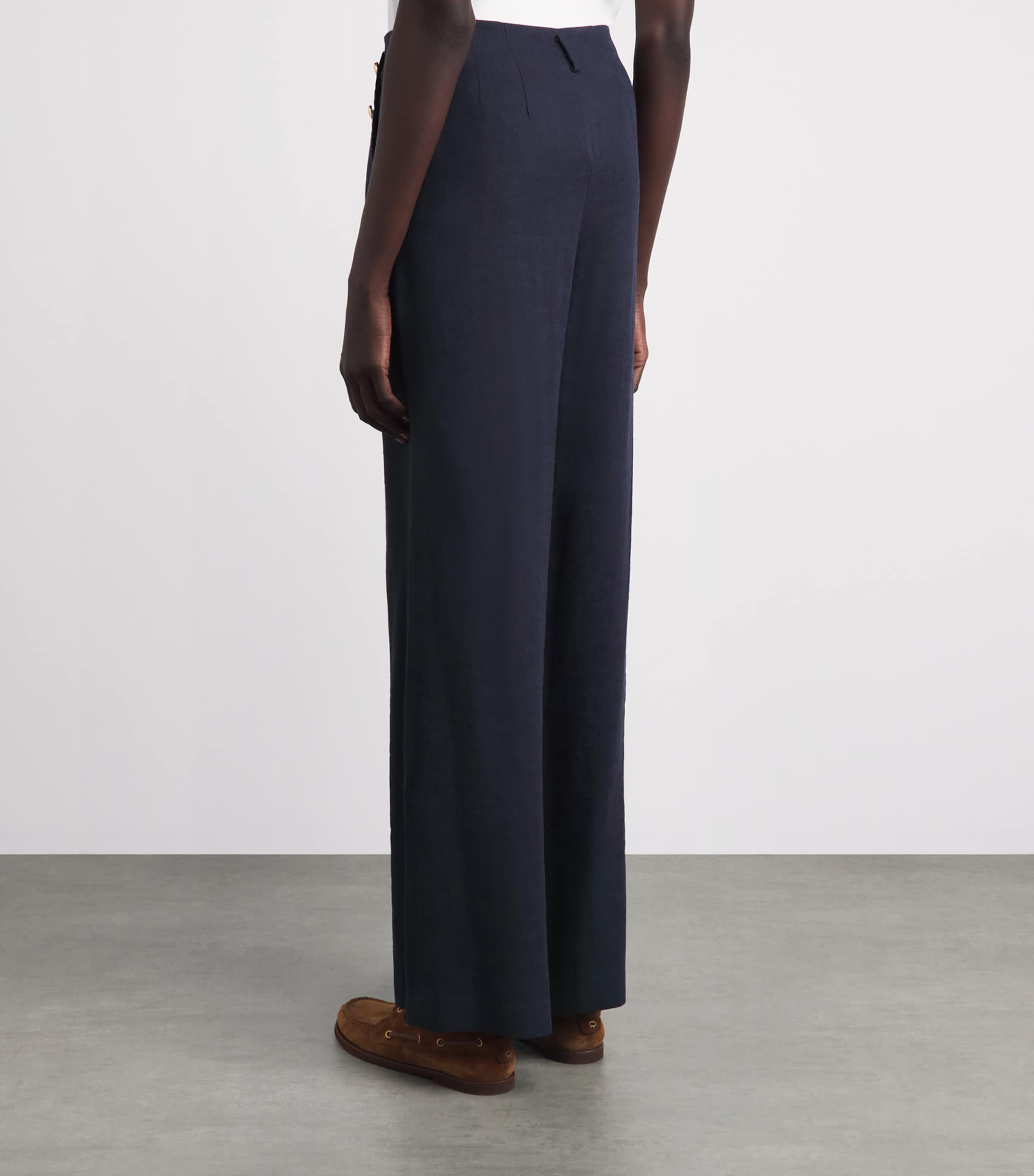 Maje Womens Linen-Blend Wide-Leg Trousers Navy Image 5