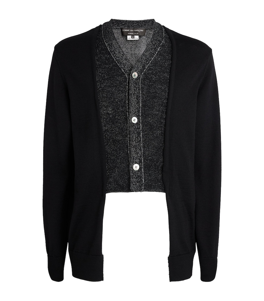 Comme Des Garçons Mens Wool Double-Layered Cardigan Blk X Blk/sil Image 1