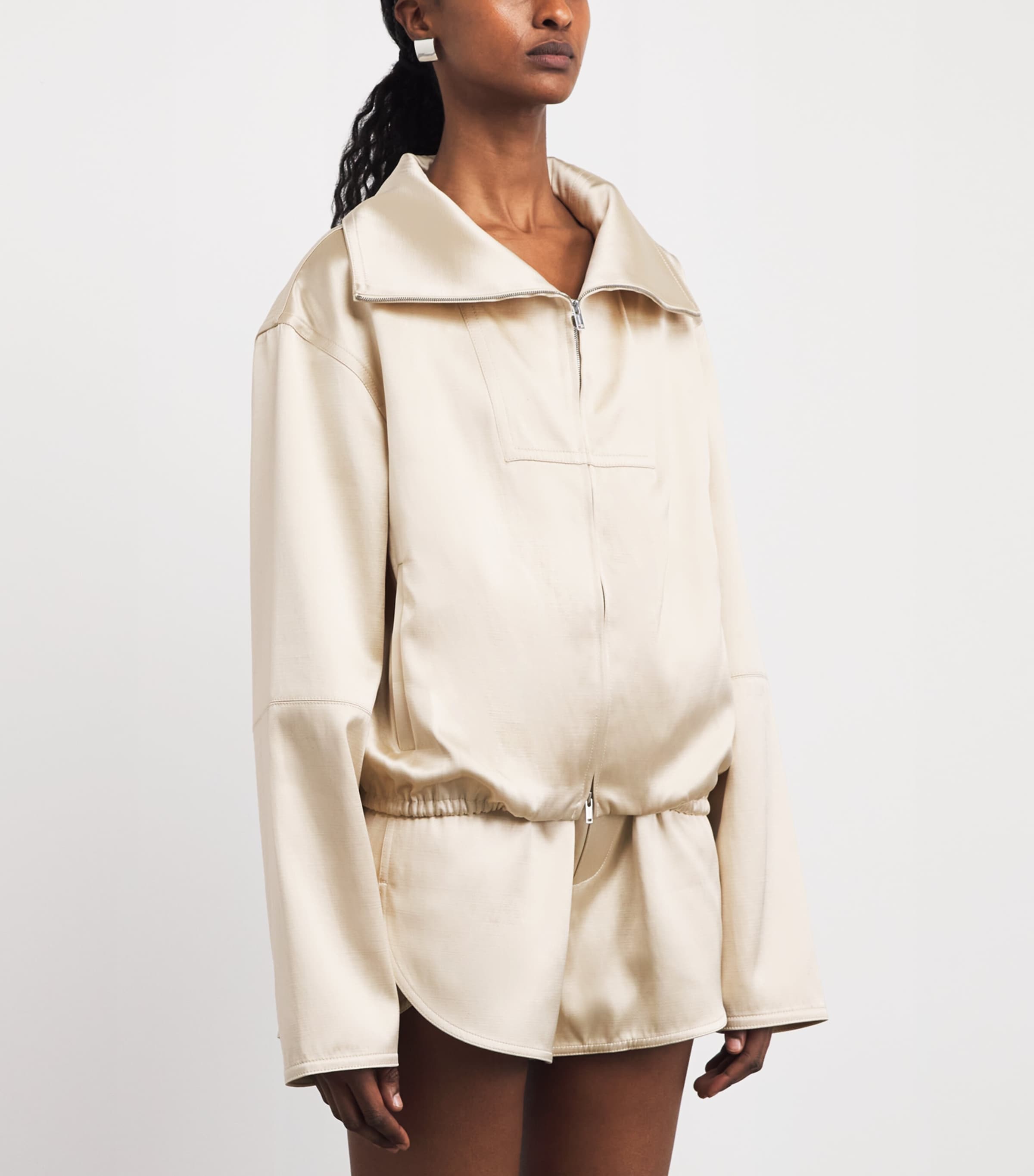 Nanushka Womens Satin Alonza Bomber Jacket Creme Image 4