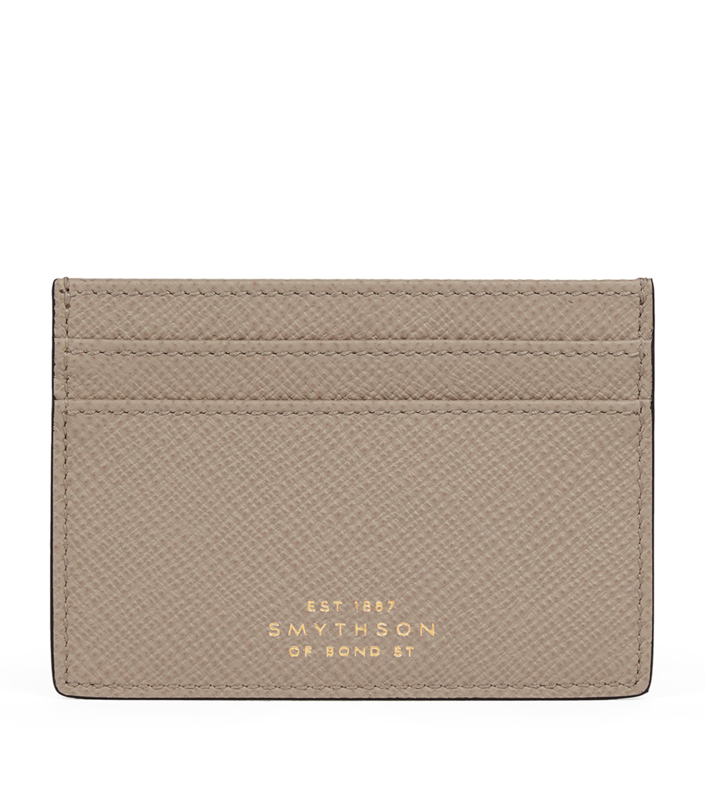 Smythson Flat Card Holder In Panama In Beige