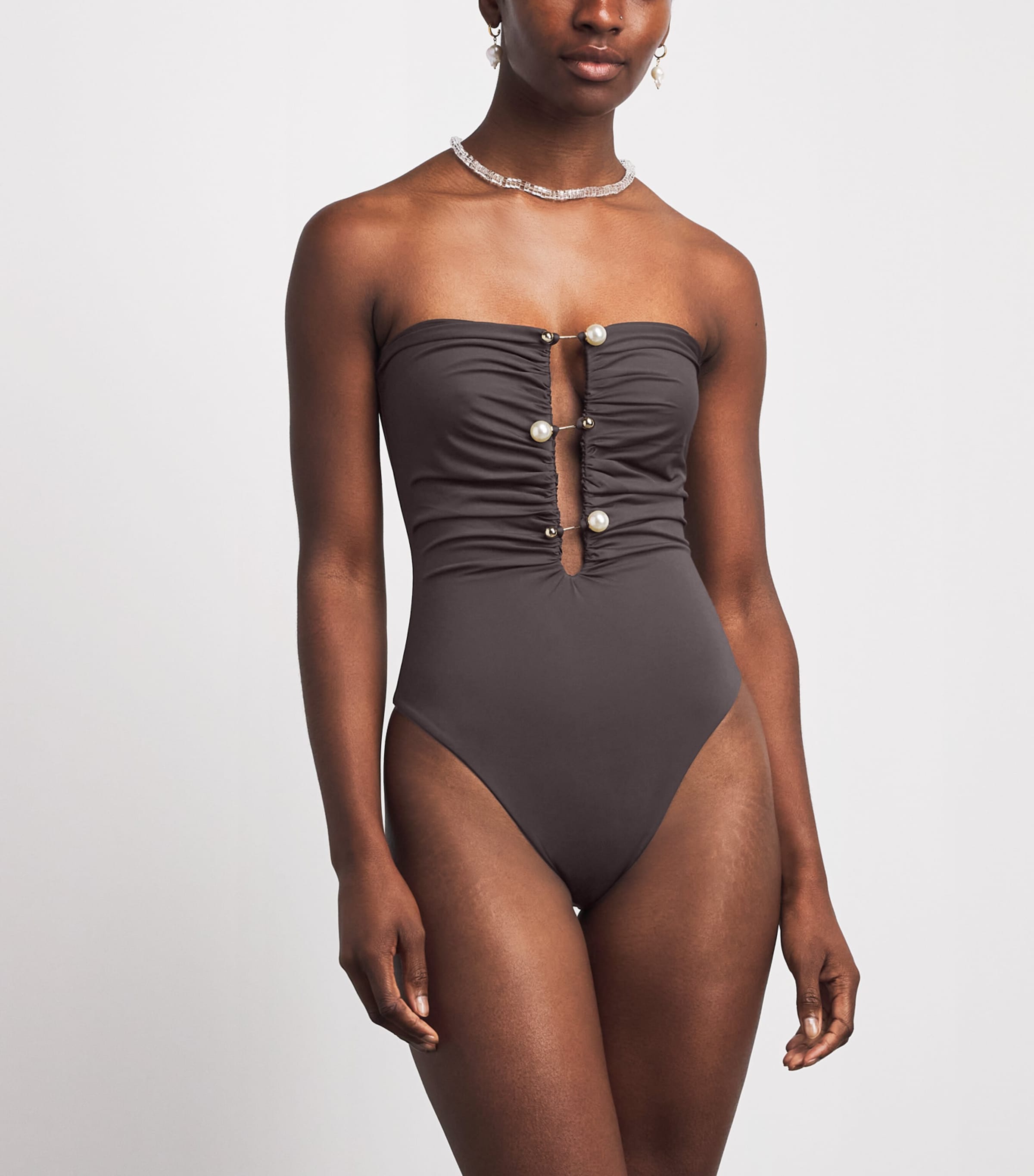 Moré Noir Womens Embellished Presley Strapless Swimsuit Bitter Chocolate Image 2
