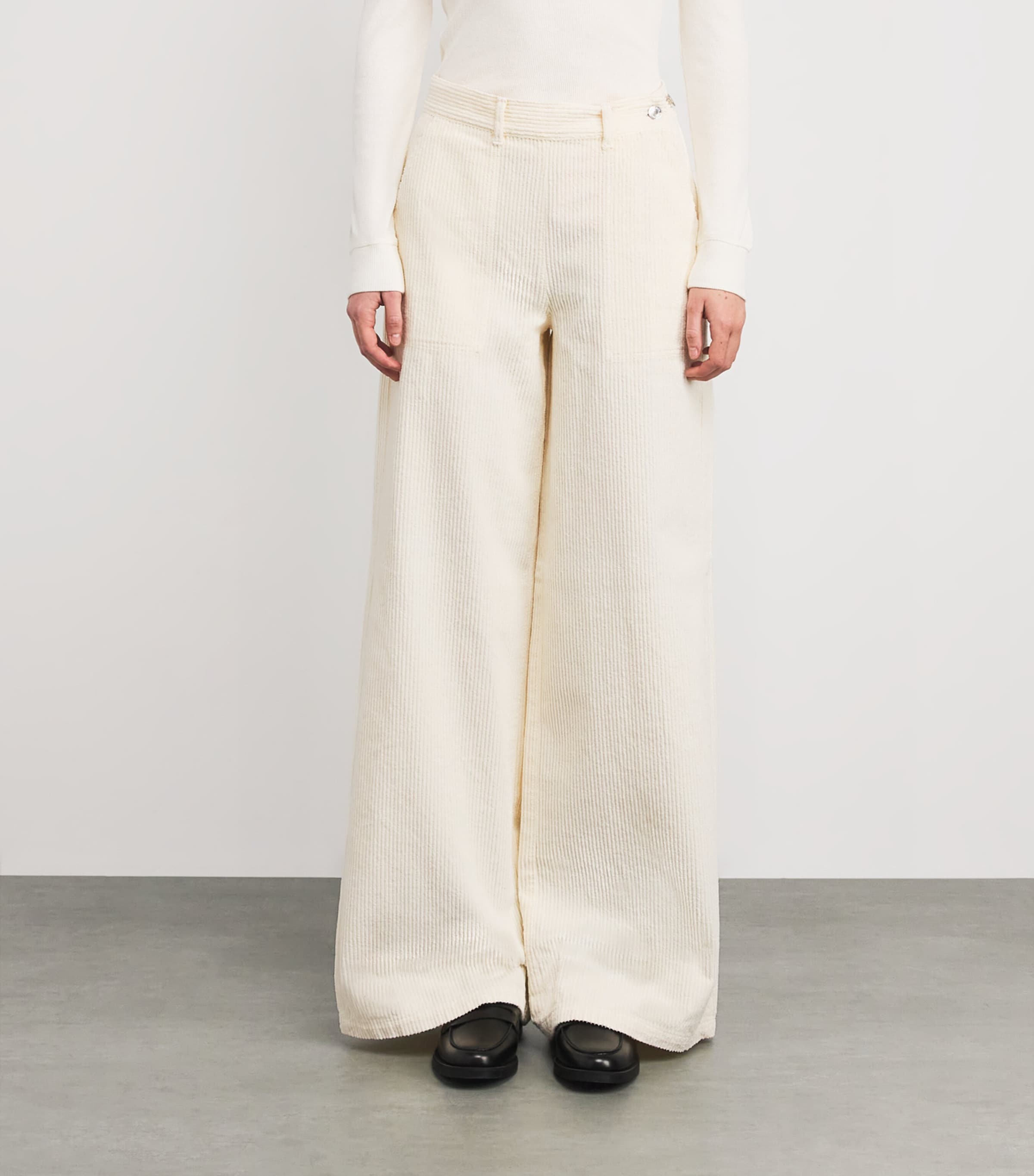 Corduroy Wide-Leg Trousers CREAM Image 3