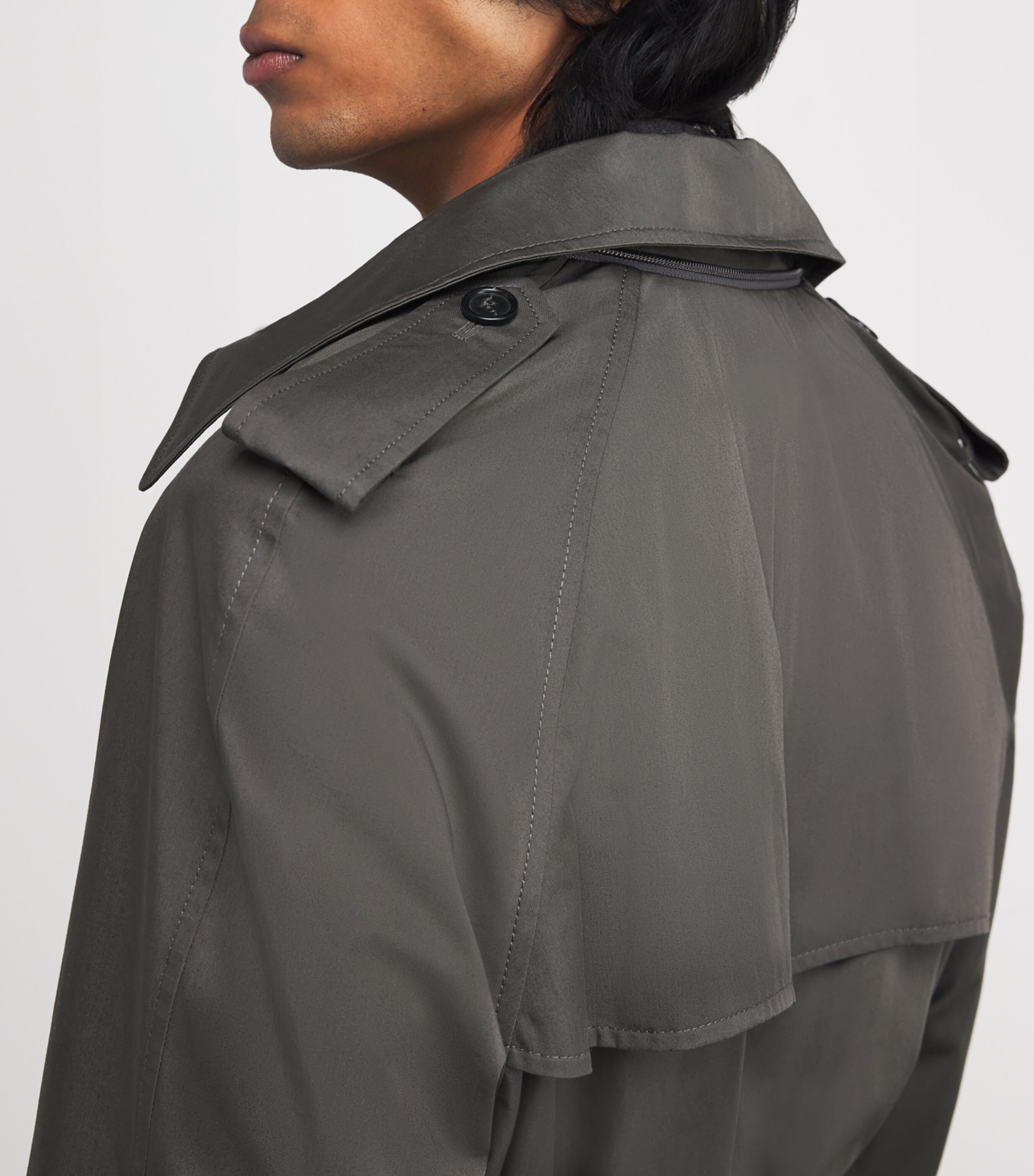 MM6 Maison Margiela Grey Cotton Hood-Detail Trench Coat MM6 Maison Margiela Grey Cotton Hood-Detail Trench Coat