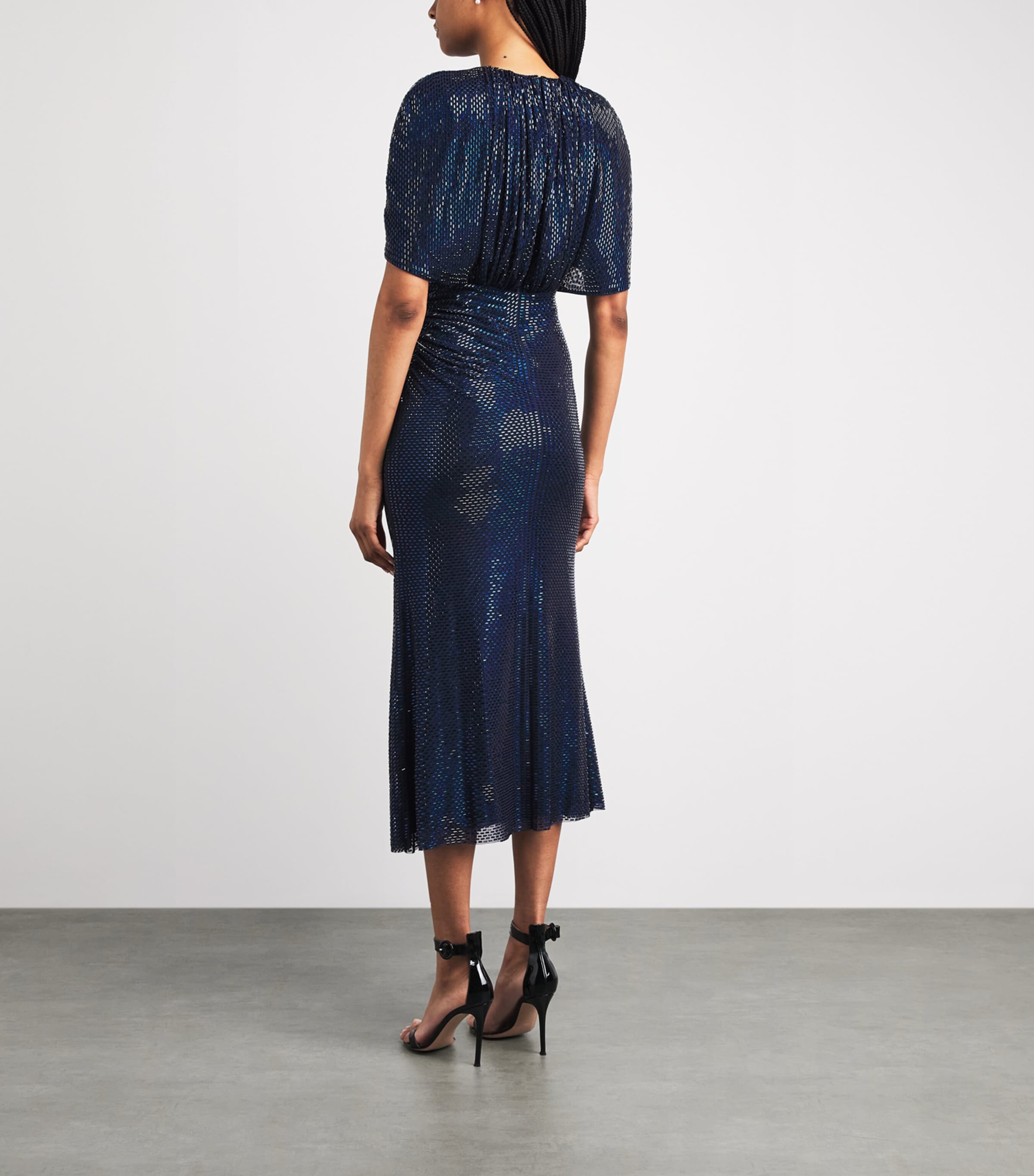 Self-Portrait Womens Rhinestone Cape-Sleeve Midi Dress Navy Blue Image 4