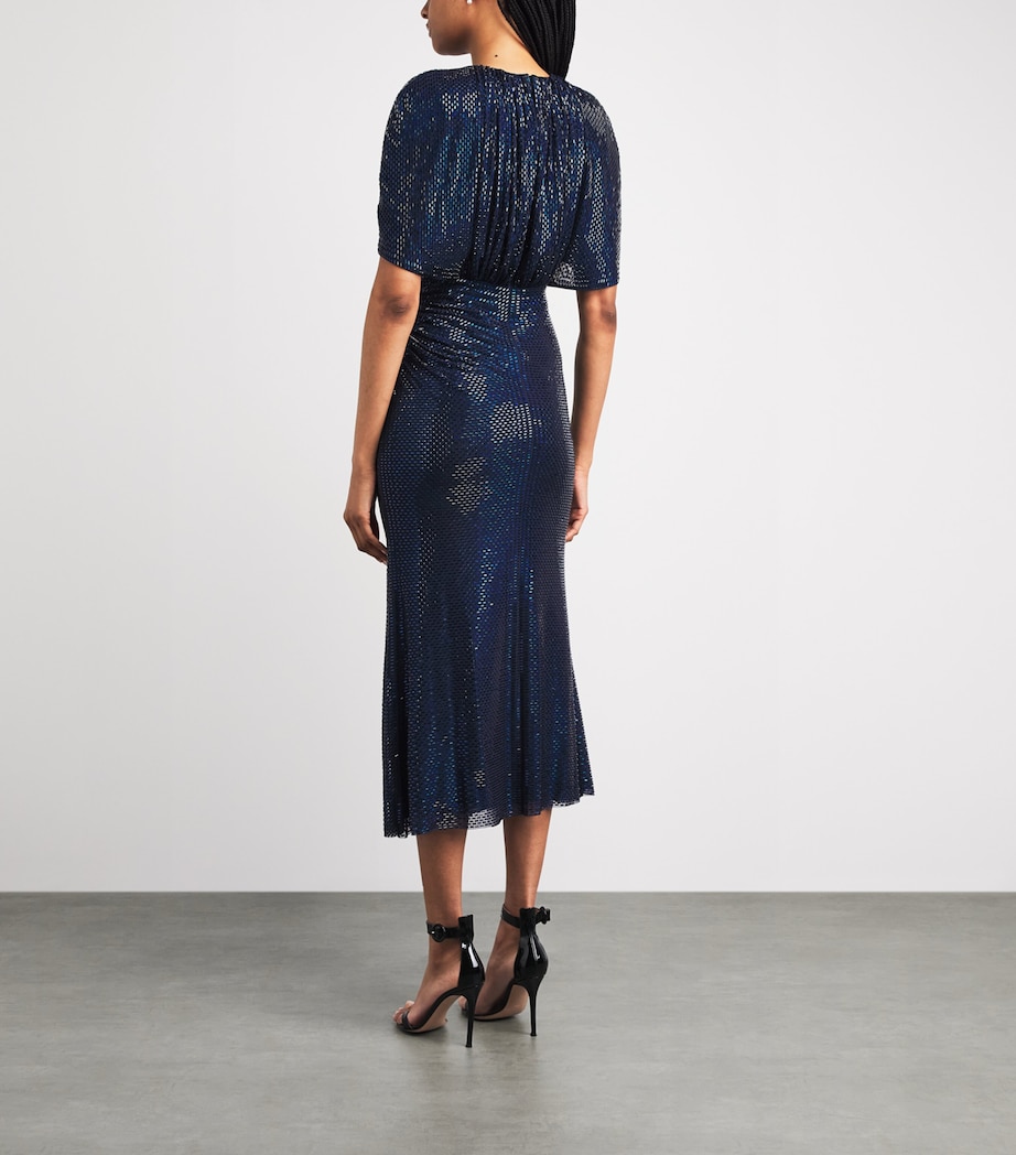Self-Portrait Womens Rhinestone Cape-Sleeve Midi Dress Navy Blue Image 4