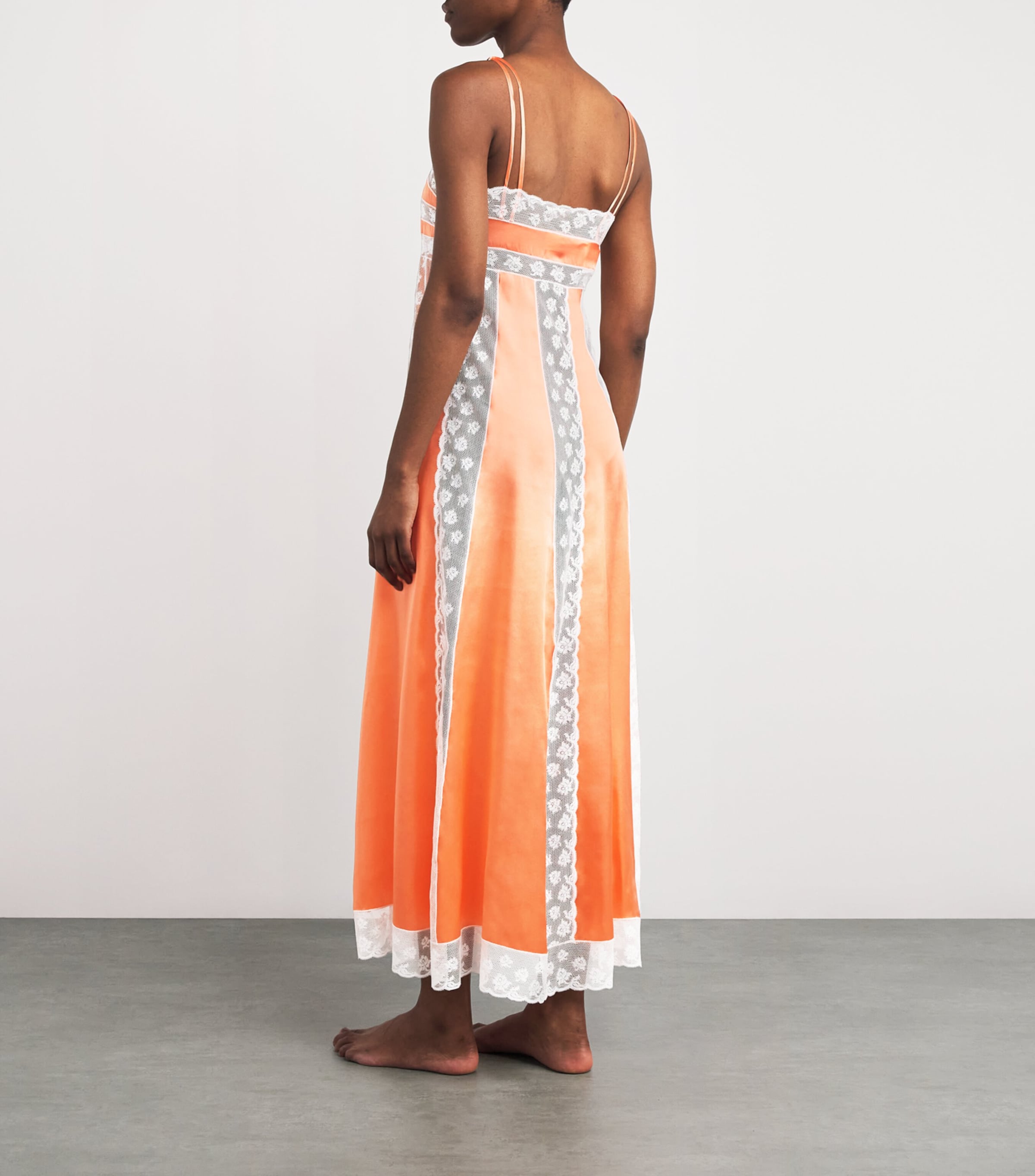 Silk Lace-Detail Nightdress LIGT ORANGWWHITELACE Image 3