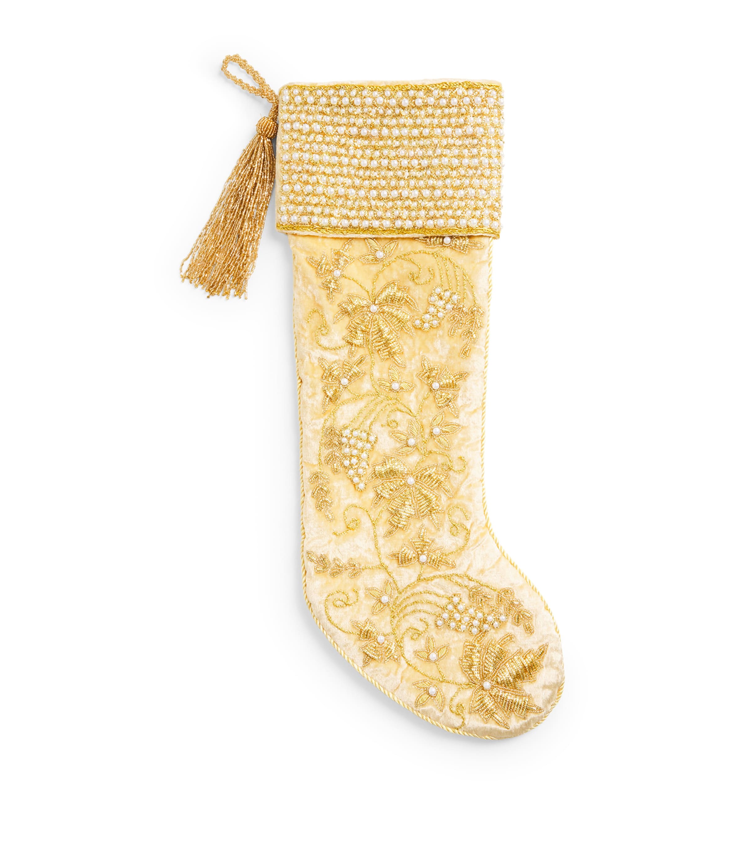 Harrods Beaded Tassel Stocking Gold Image 1