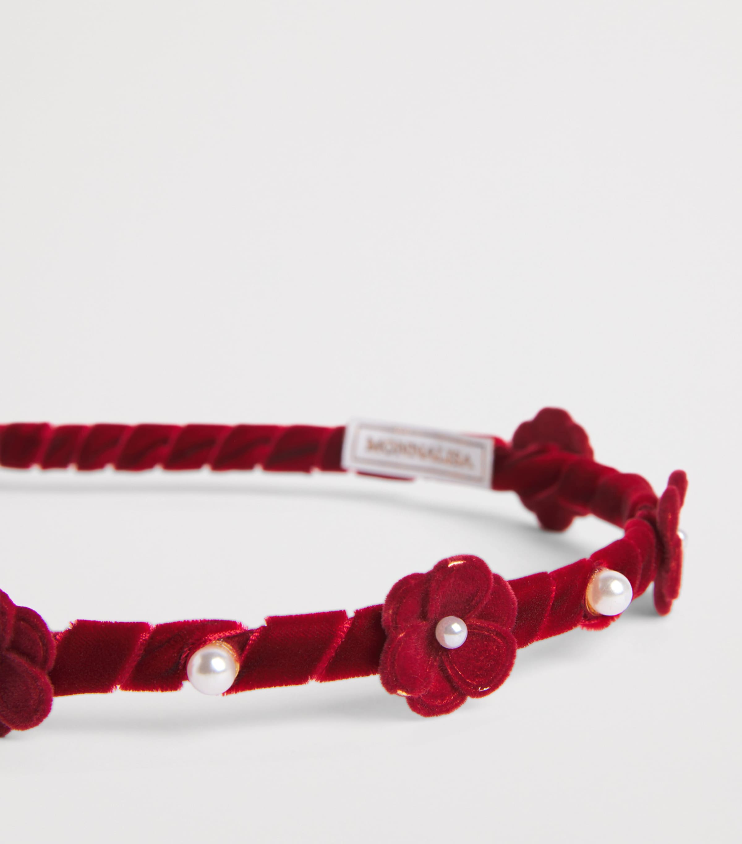 Monnalisa Velvet Flower-Detail Headband Rubino Image 3