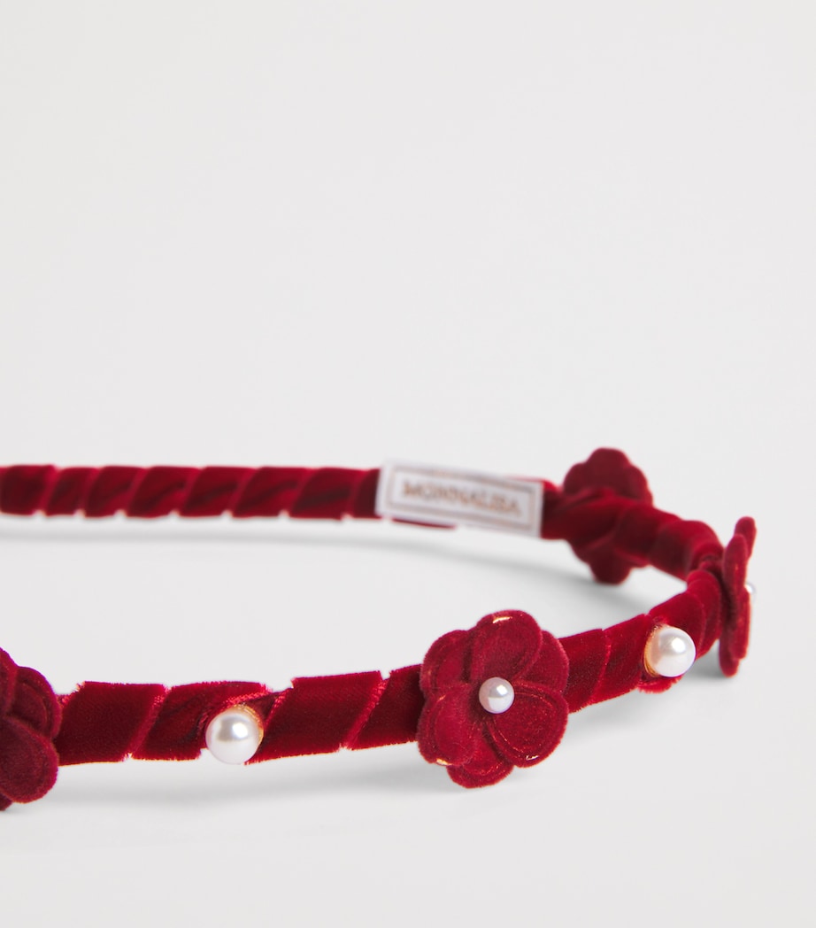 Monnalisa Velvet Flower-Detail Headband Rubino Image 3