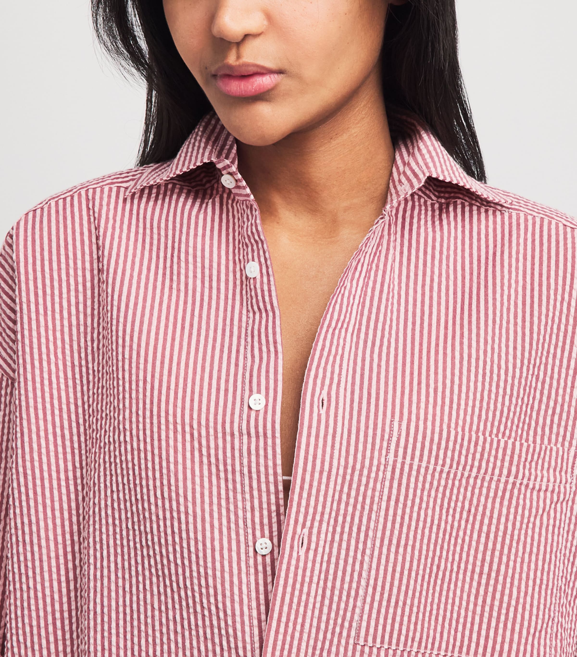 With Nothing Underneath Womens Seersucker Striped The Weekend Shirt Pink Berry Stripe Image 3