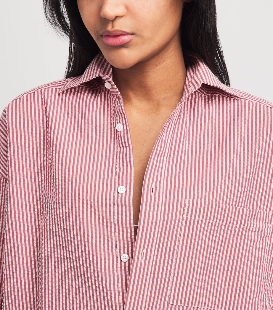 With Nothing Underneath Womens Seersucker Striped The Weekend Shirt Pink Berry Stripe Image 3