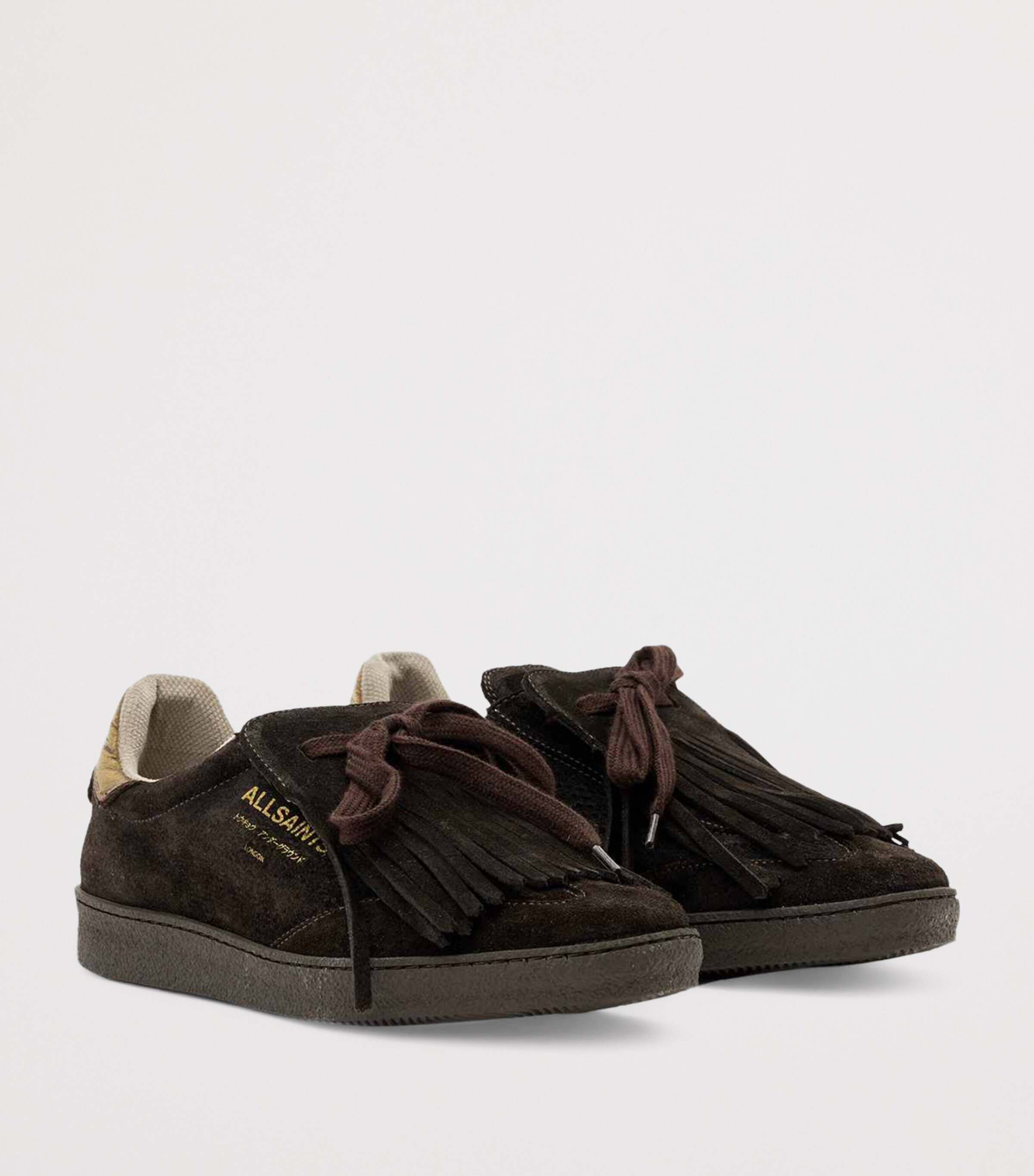 AllSaints Leather Fringe Thelma Sneakers Bitter Brown Image 3