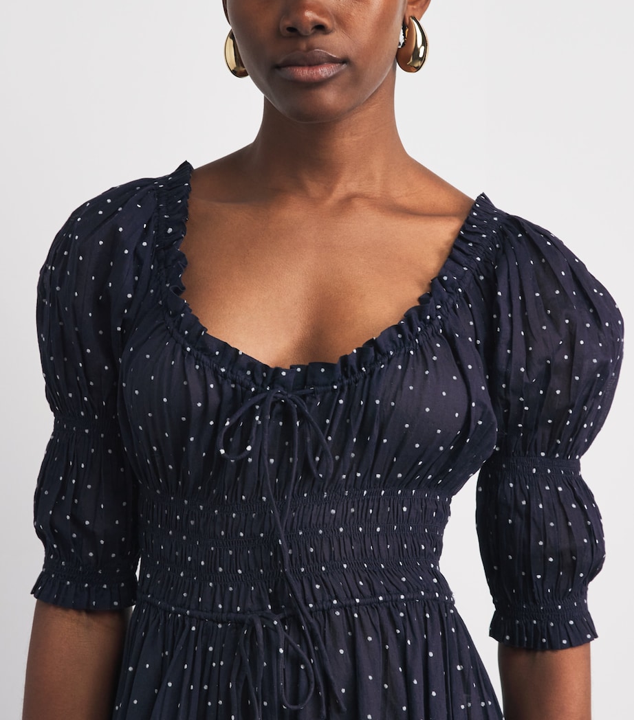 DÔEN Womens Organic Cotton Polka-Dot Ischia Maxi Dress Navy Flock Dot Image 5