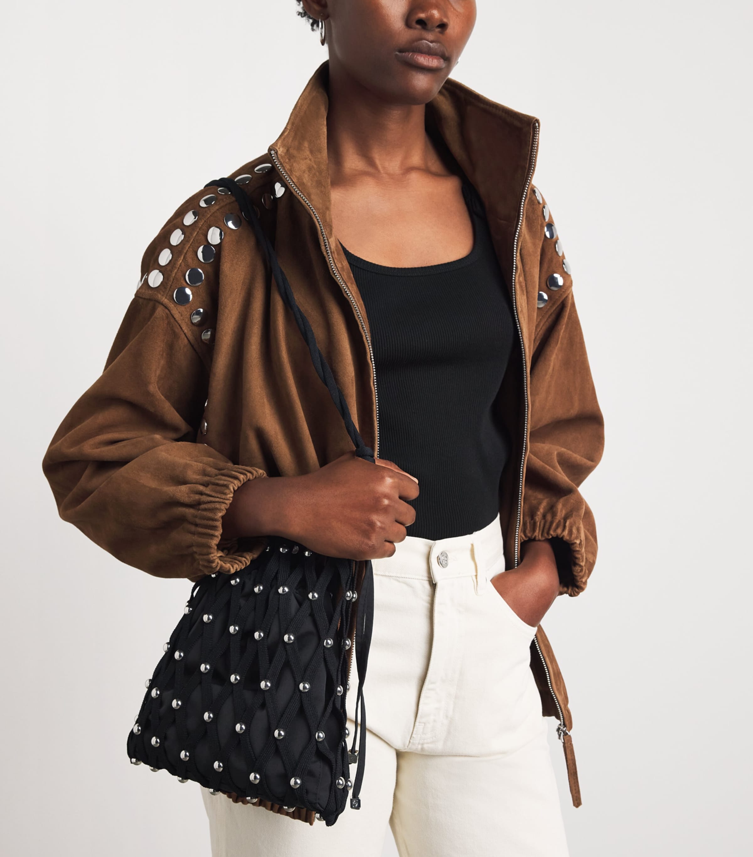 Sandro Paris Studded Shoulder Bag Black Image 2
