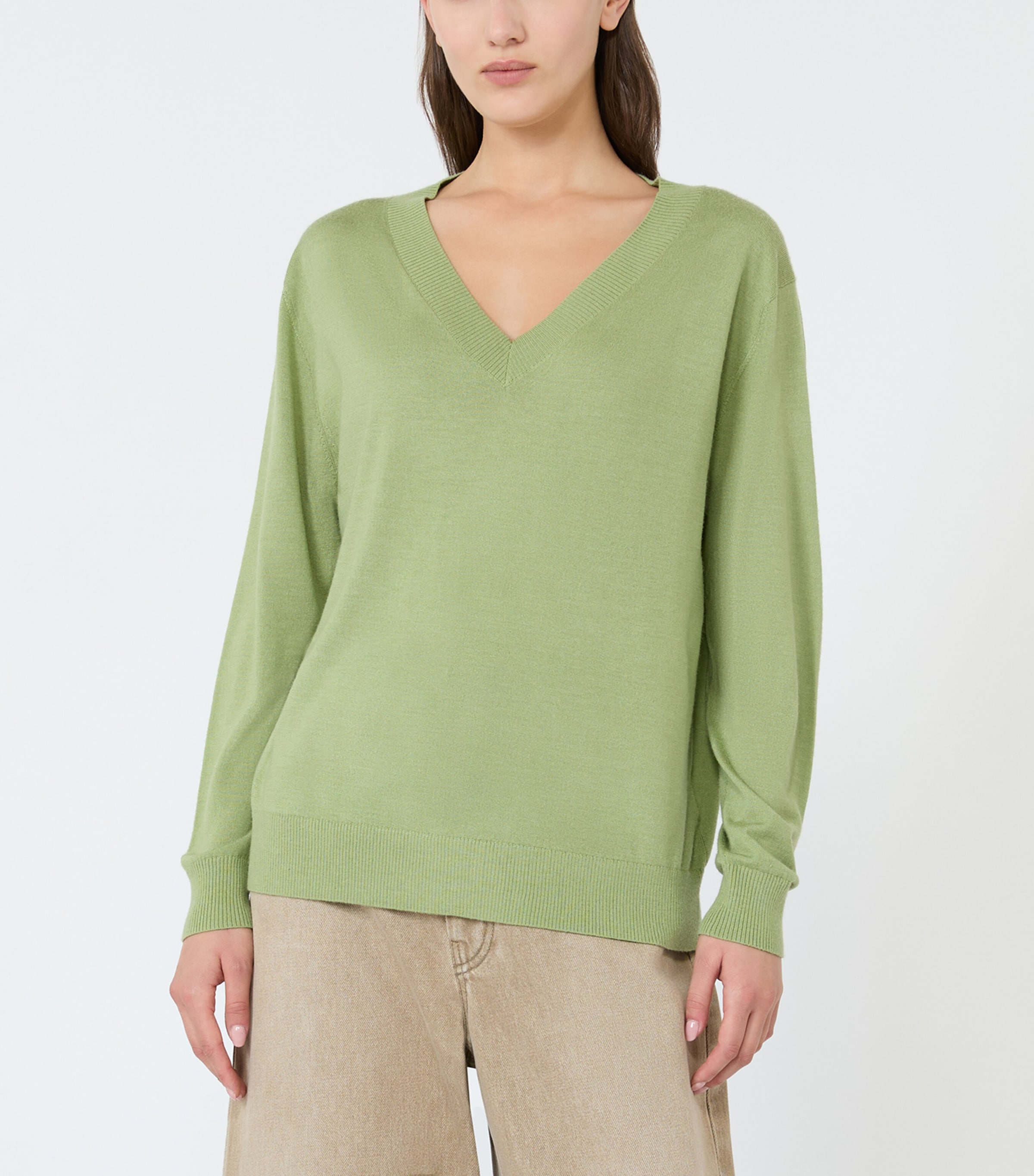 Weekend Max Mara Womens Wool-Silk V-Neck Sweater Green Image 3