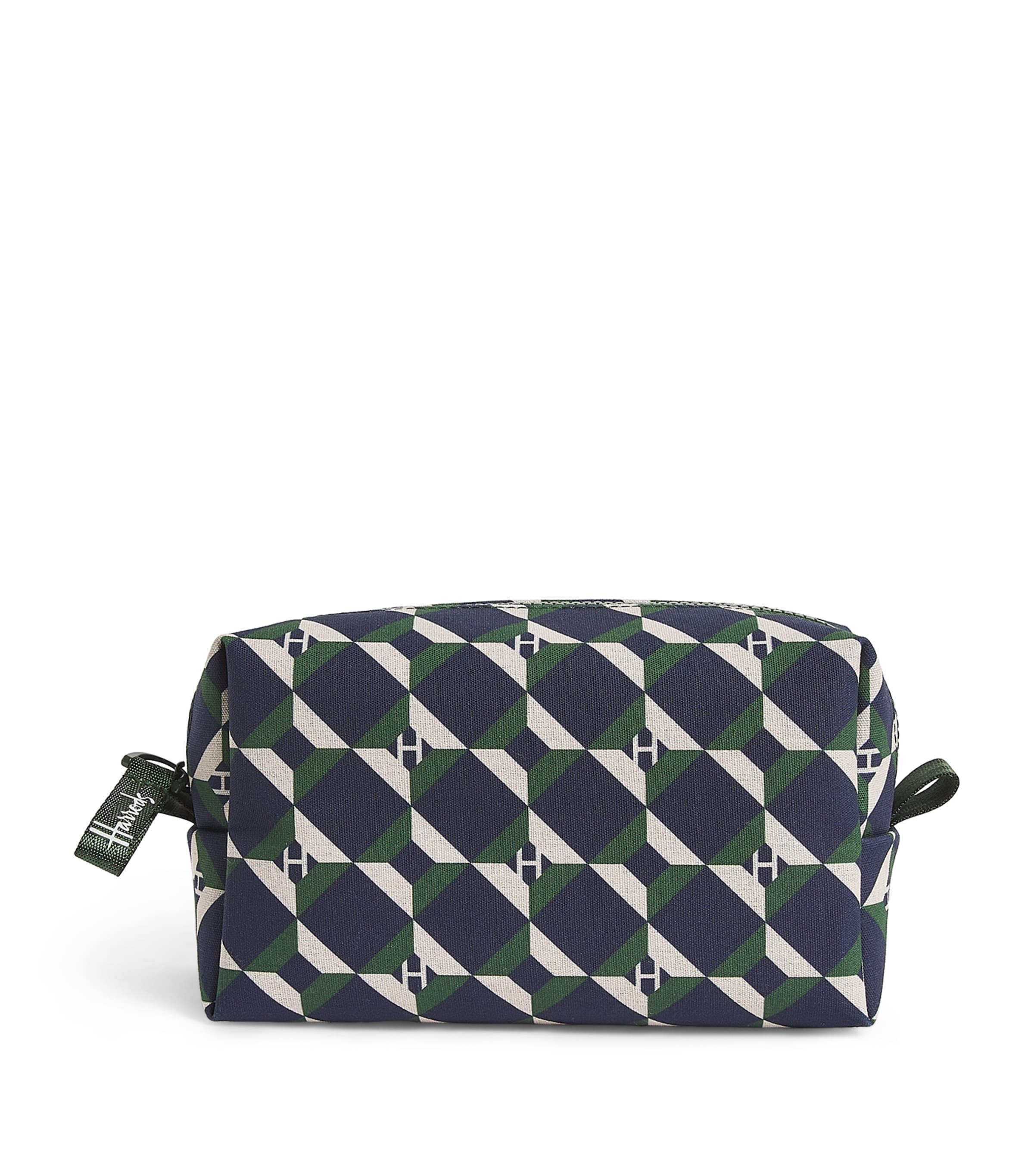 Harrods Cotton Geometric Cosmetic Bag In Green
