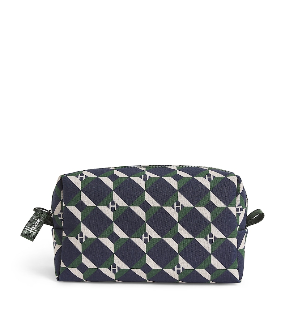 Cotton Geometric Cosmetic Bag HARRODS GREEN Image 1
