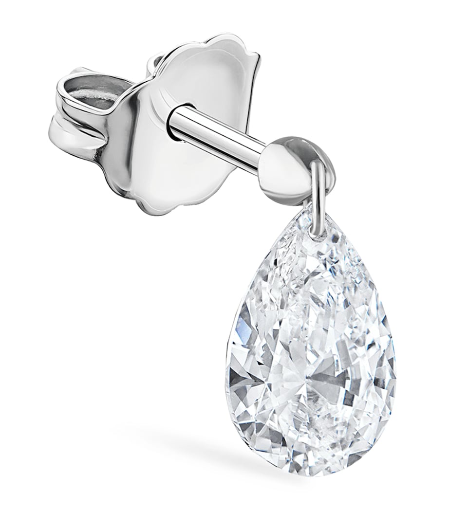 Floating Pear Diamond Charm Single Stud Earring (7mm) WHITE GOLD Image 1