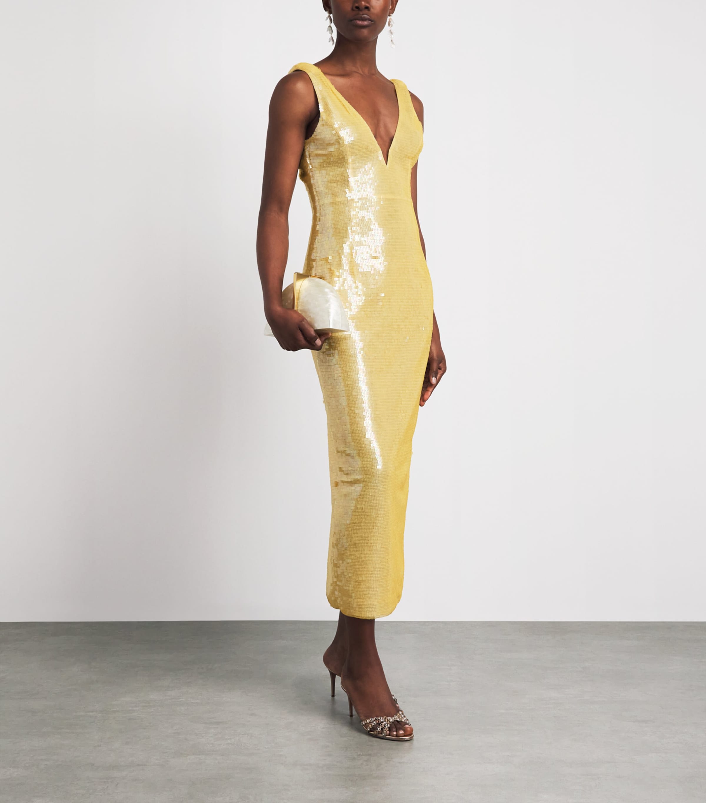 Rachel Gilbert Womens Embellished Tamzin Sleeveless Midi Dress Pale Yellow Image 2