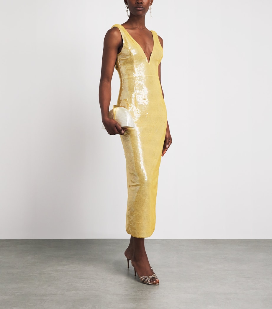 Rachel Gilbert Womens Embellished Tamzin Sleeveless Midi Dress Pale Yellow Image 2