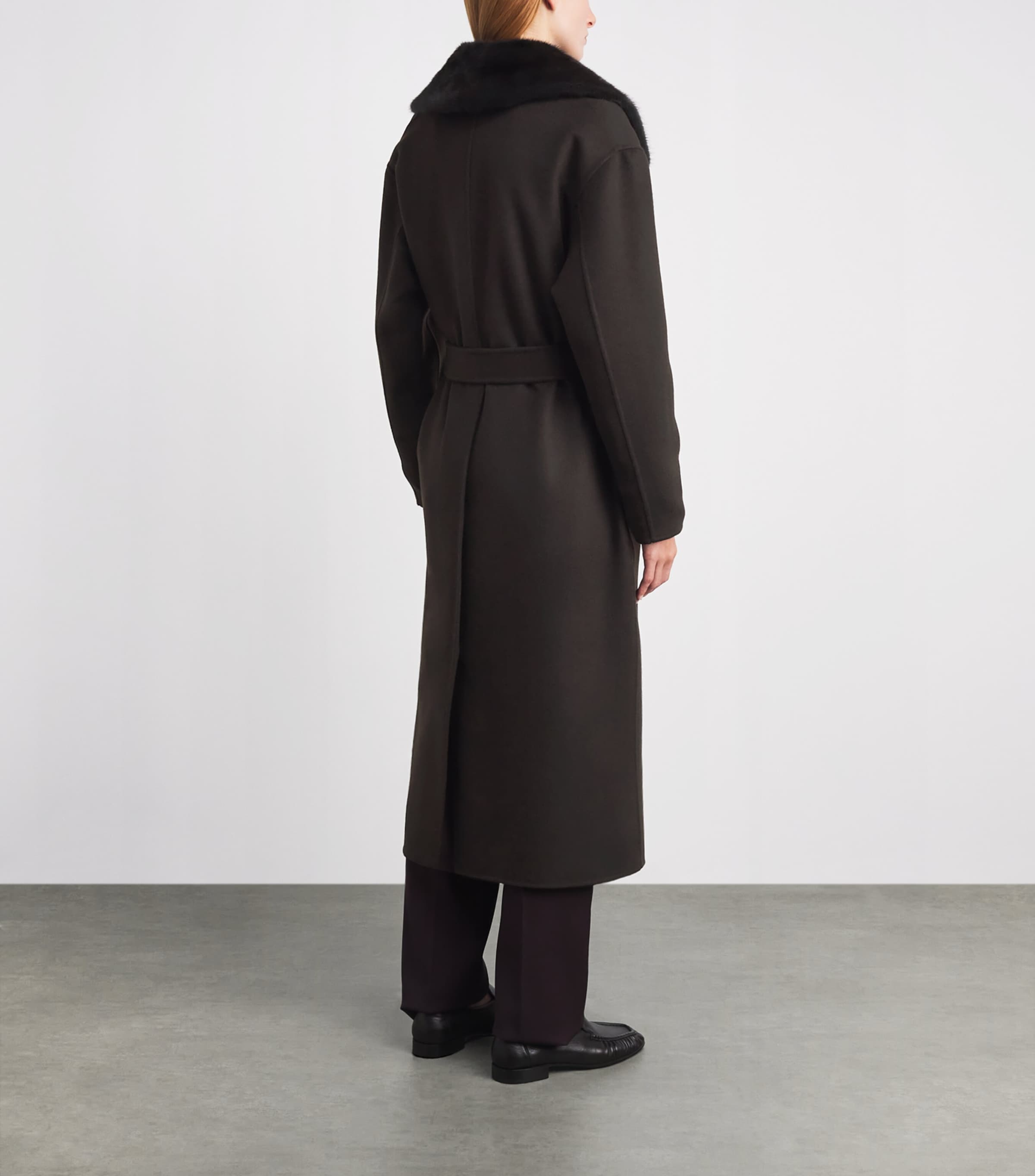 Kiton Womens Cashmere Mink-Lapel Wrap Coat Brown Image 5