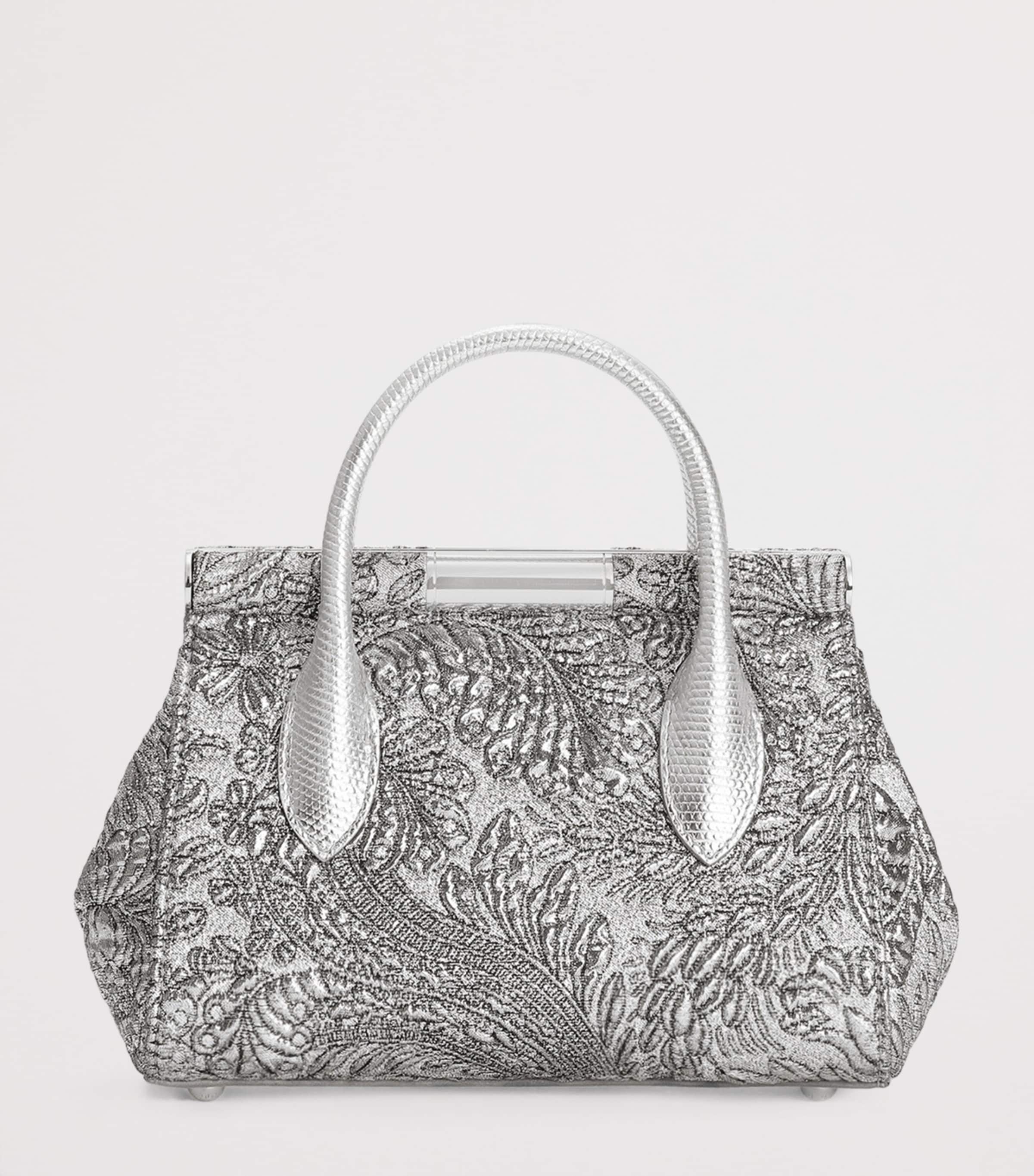 Dolce&Gabbana Embroidered Marlene Top-Handle Bag Silver/cr Image 3
