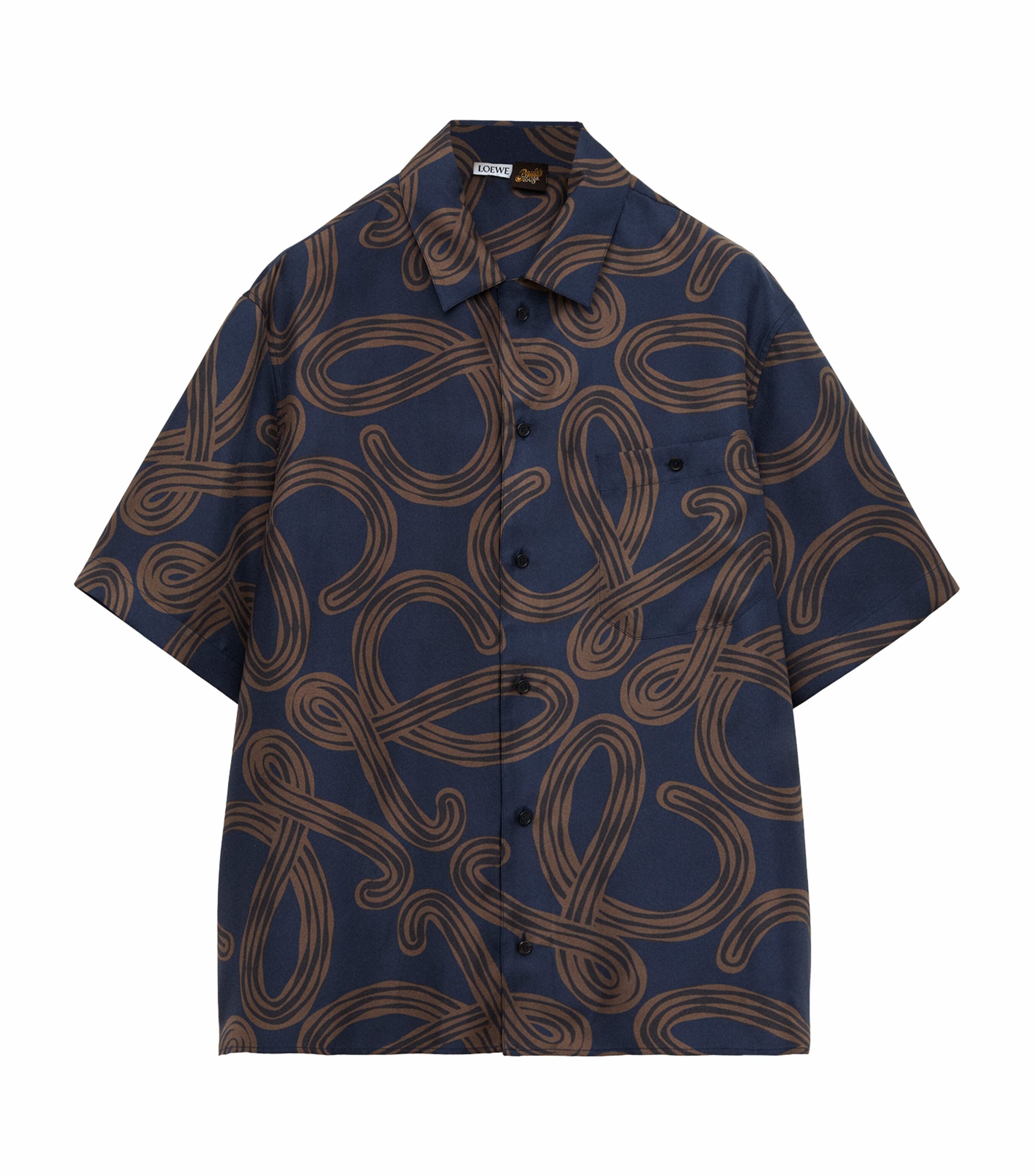 LOEWE Mens x Paula’s Ibiza Silk Anagram Shirt Navy/brown Image 1