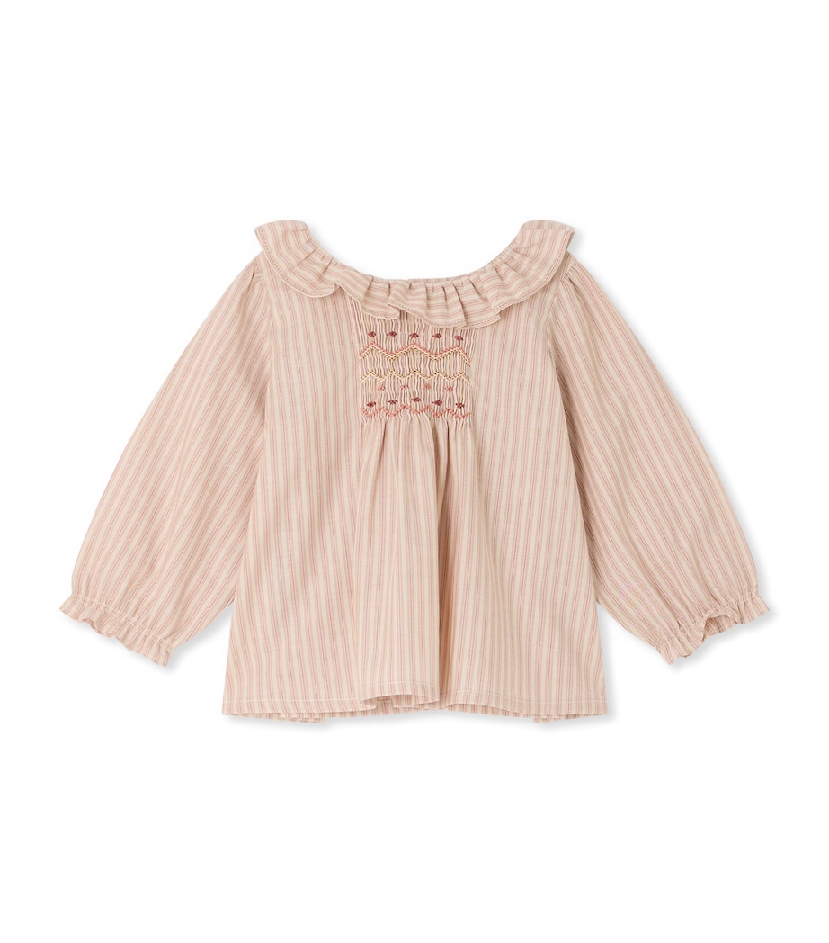 Bonpoint Cotton Striped Shirred Blouse (6-18 Months) Ra Ecru Image 1