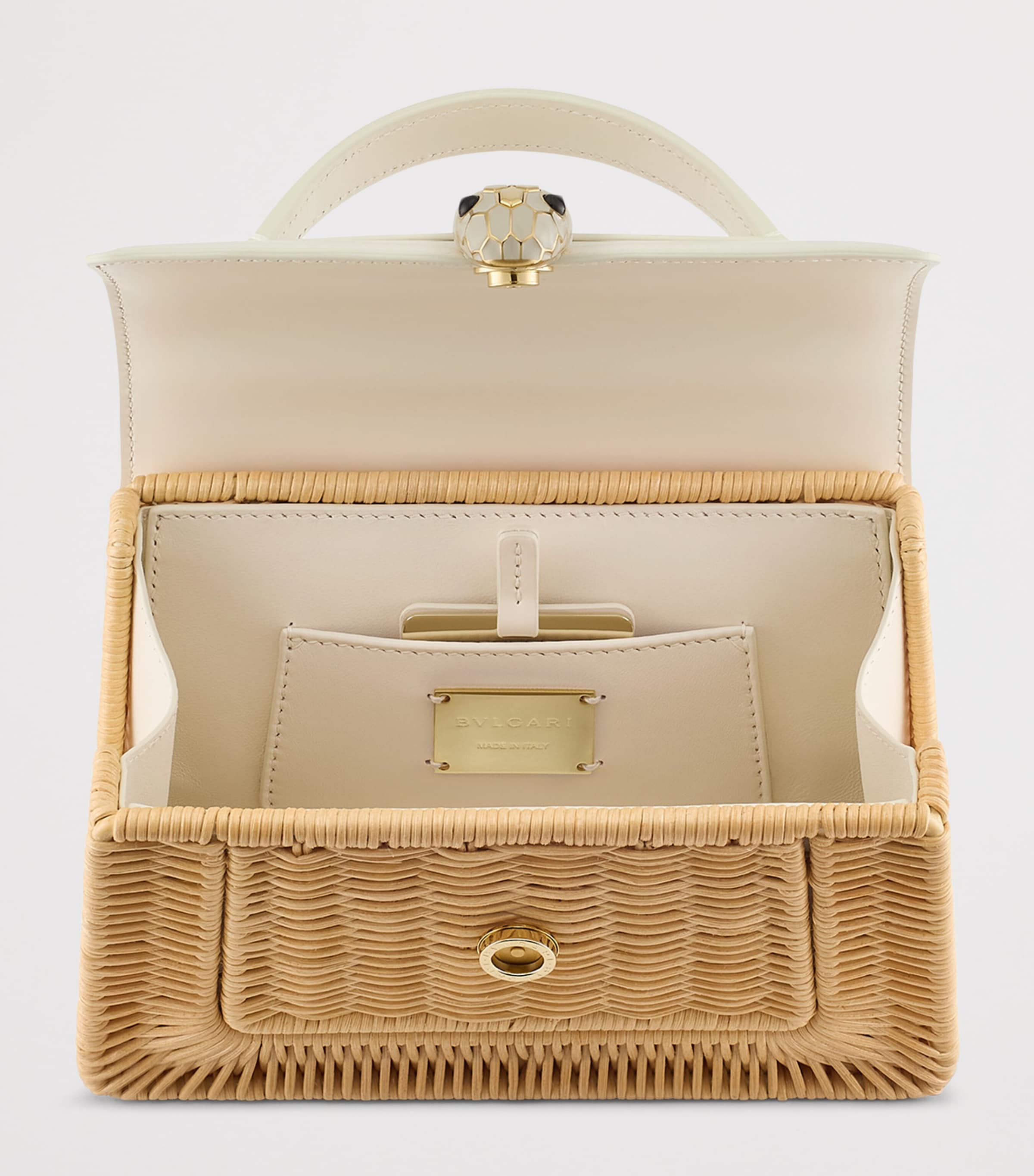 Bvlgari Mini Rattan-Leather Serpenti Forever Top-Handle Bag White Image 3