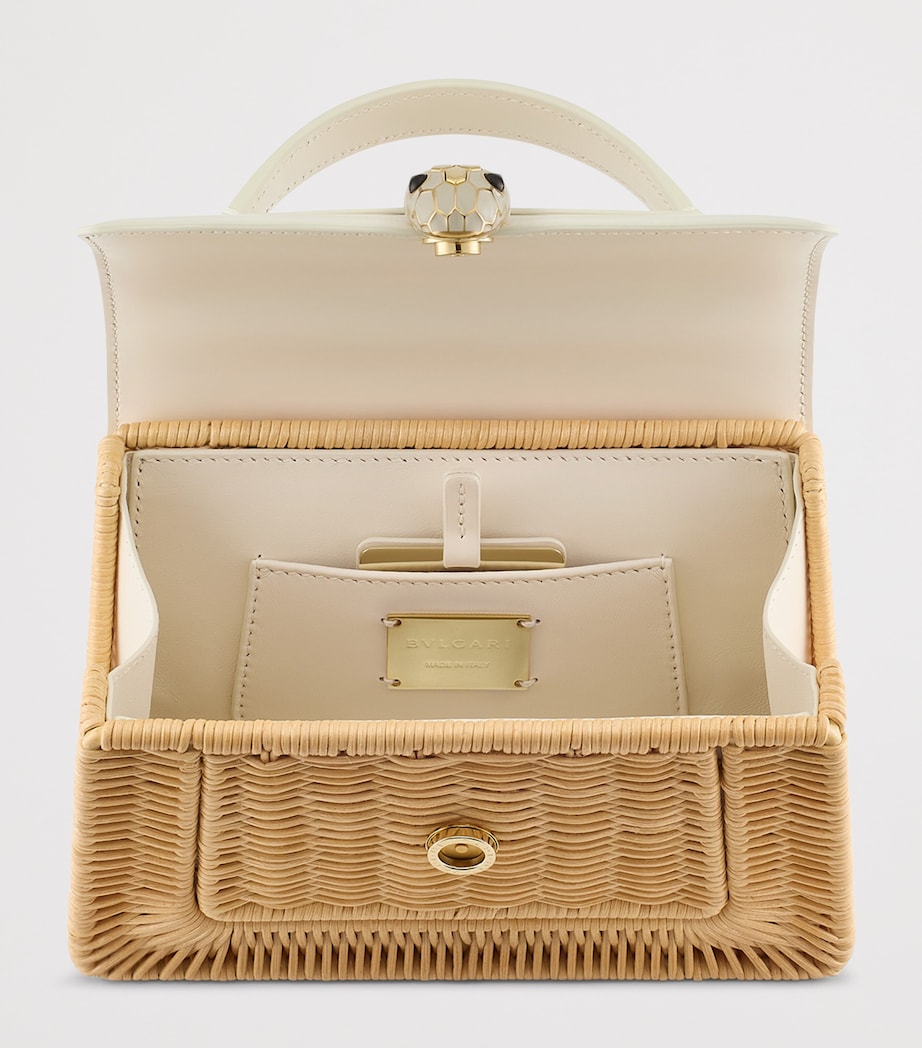 Bvlgari Mini Rattan-Leather Serpenti Forever Top-Handle Bag White Image 3