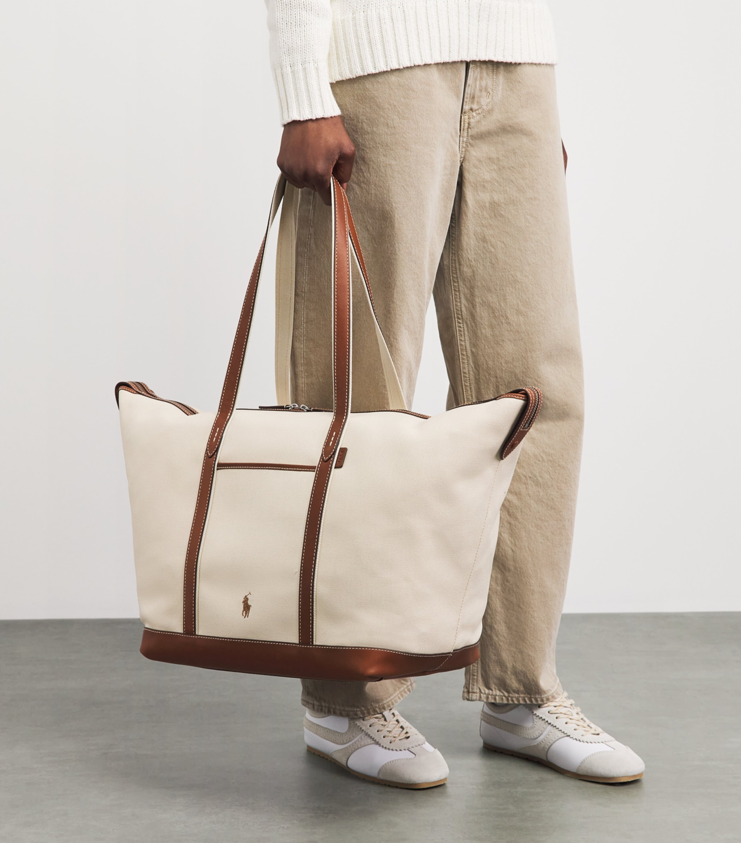 Polo Ralph Lauren Large Canvas Shopper Tote Bag Ecru/cuoio Image 4