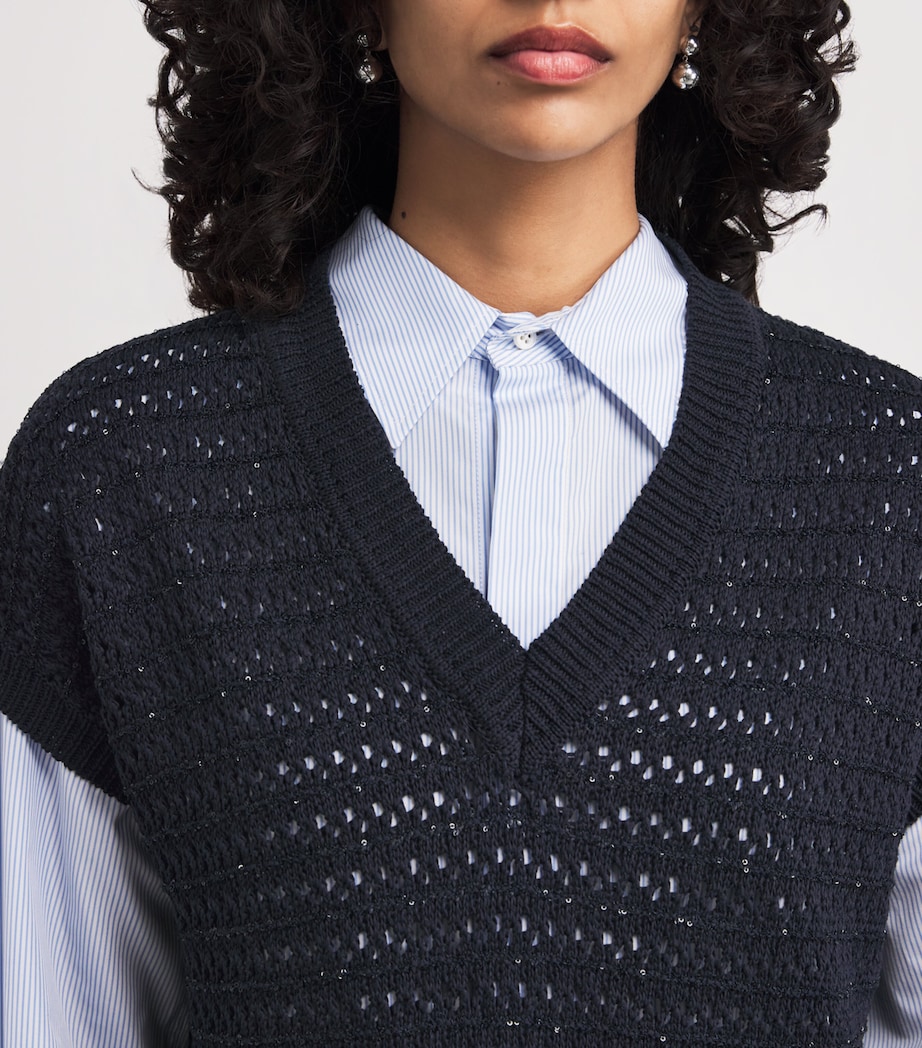 Cotton-Blend Sequinned Sweater 5146 BLU NOTTE Image 6