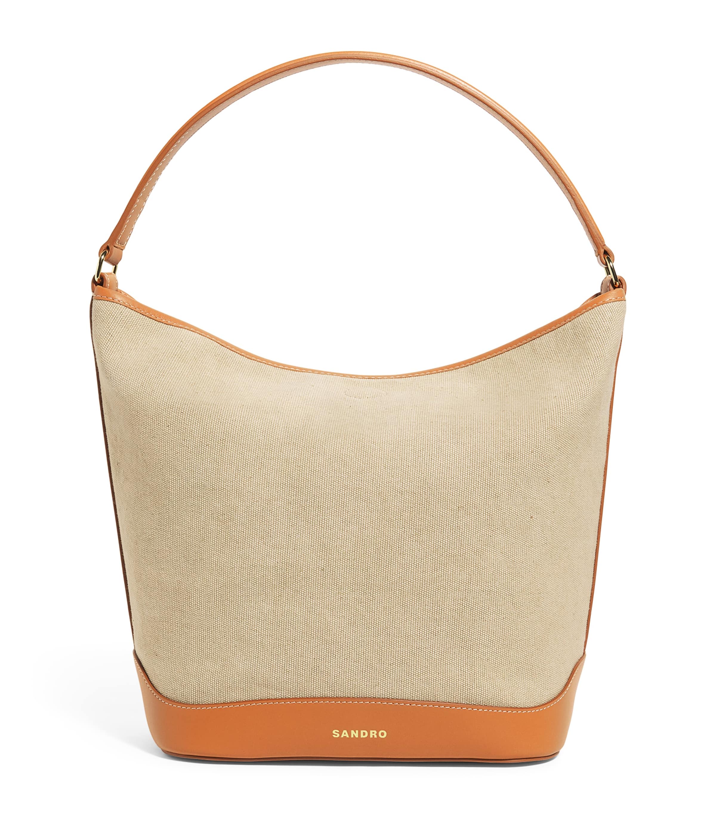 Sandro Canvas-leather Tangoso Bucket Bag In Beige