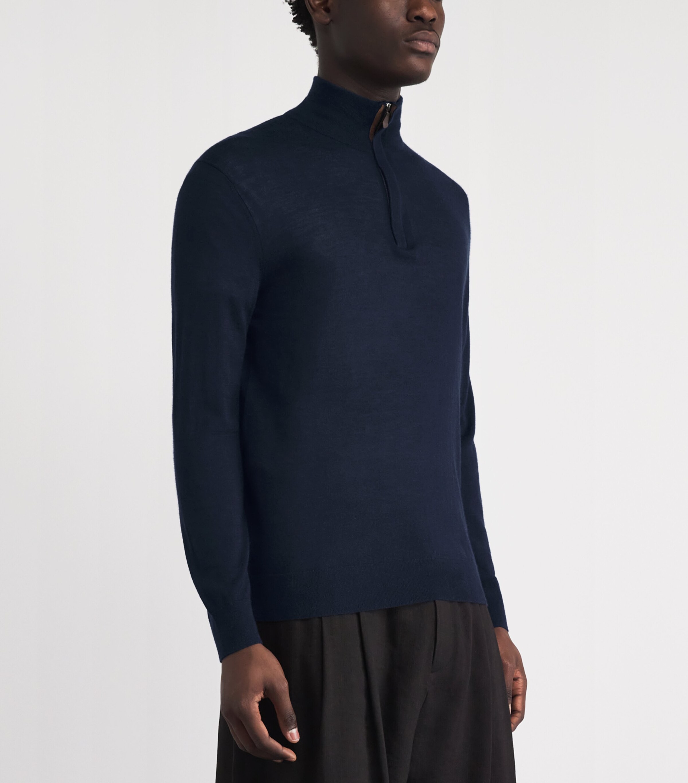 N.Peal Mens Cashmere-Silk Regent Quarter-Zip Sweater Summer Navy Image 4