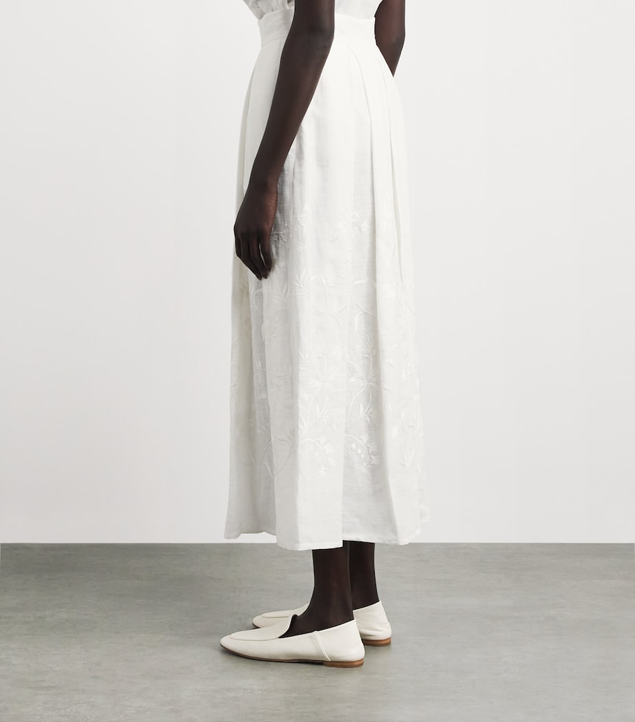 Eleventy Womens Linen Embroidered Maxi Skirt Bianco Image 5