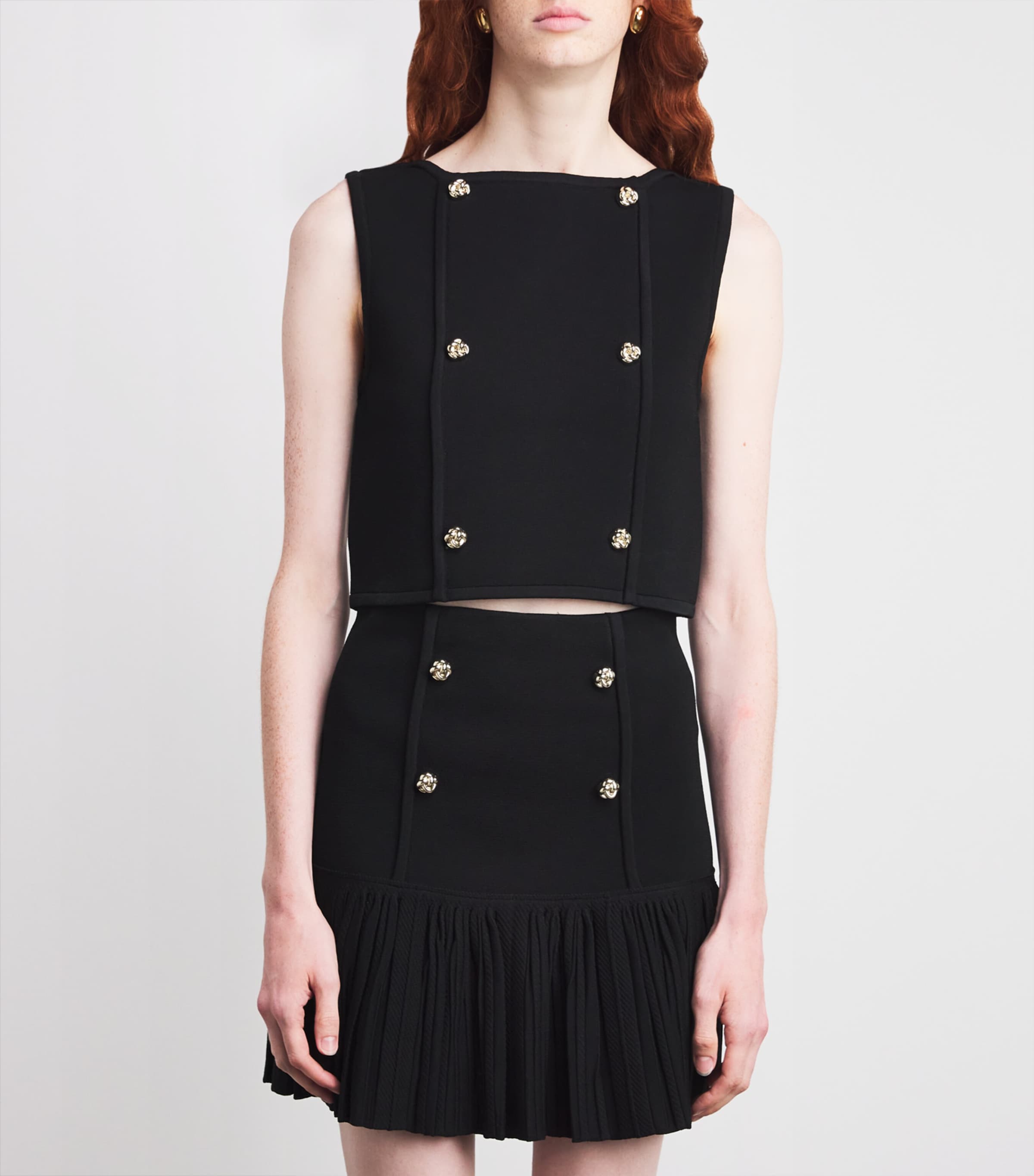 Button-Embellished Cropped Sweater BLACK Image 3